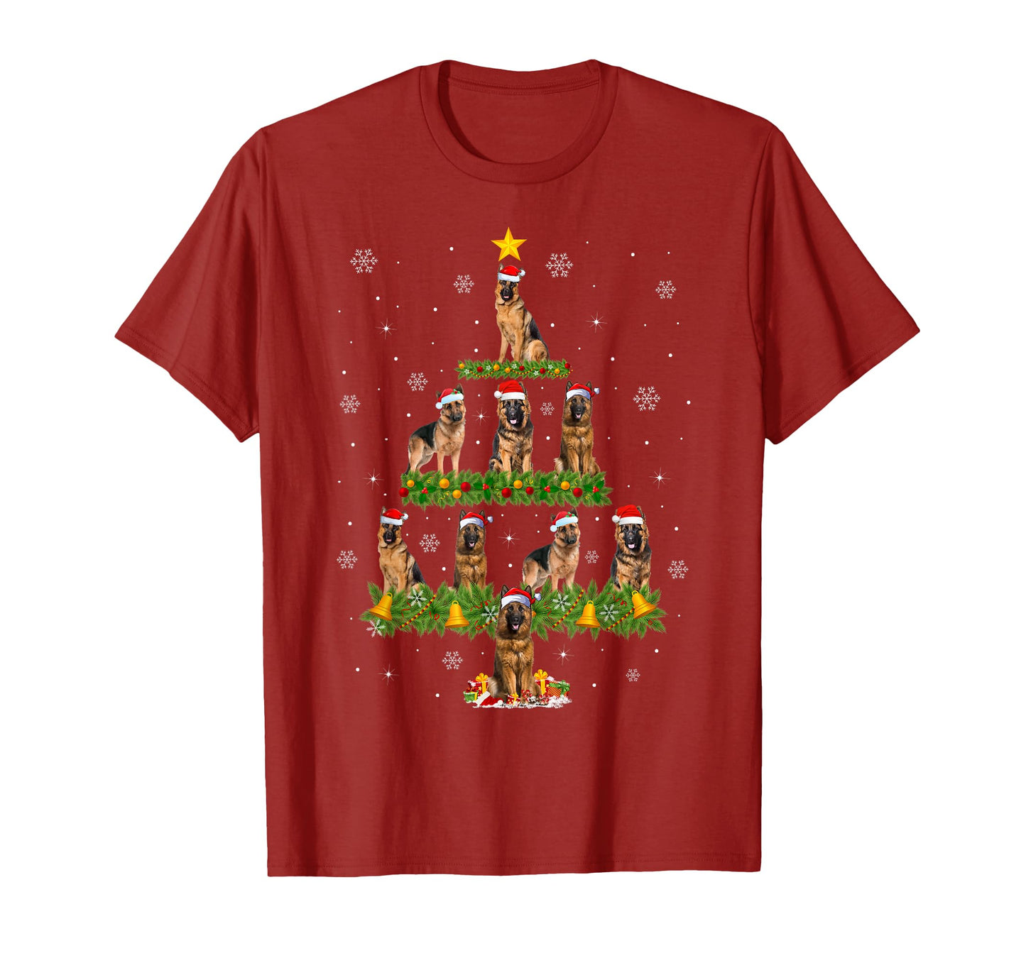 German Shepherd Christmas Tree Lights Santa Pet Dog Xmas T-Shirt