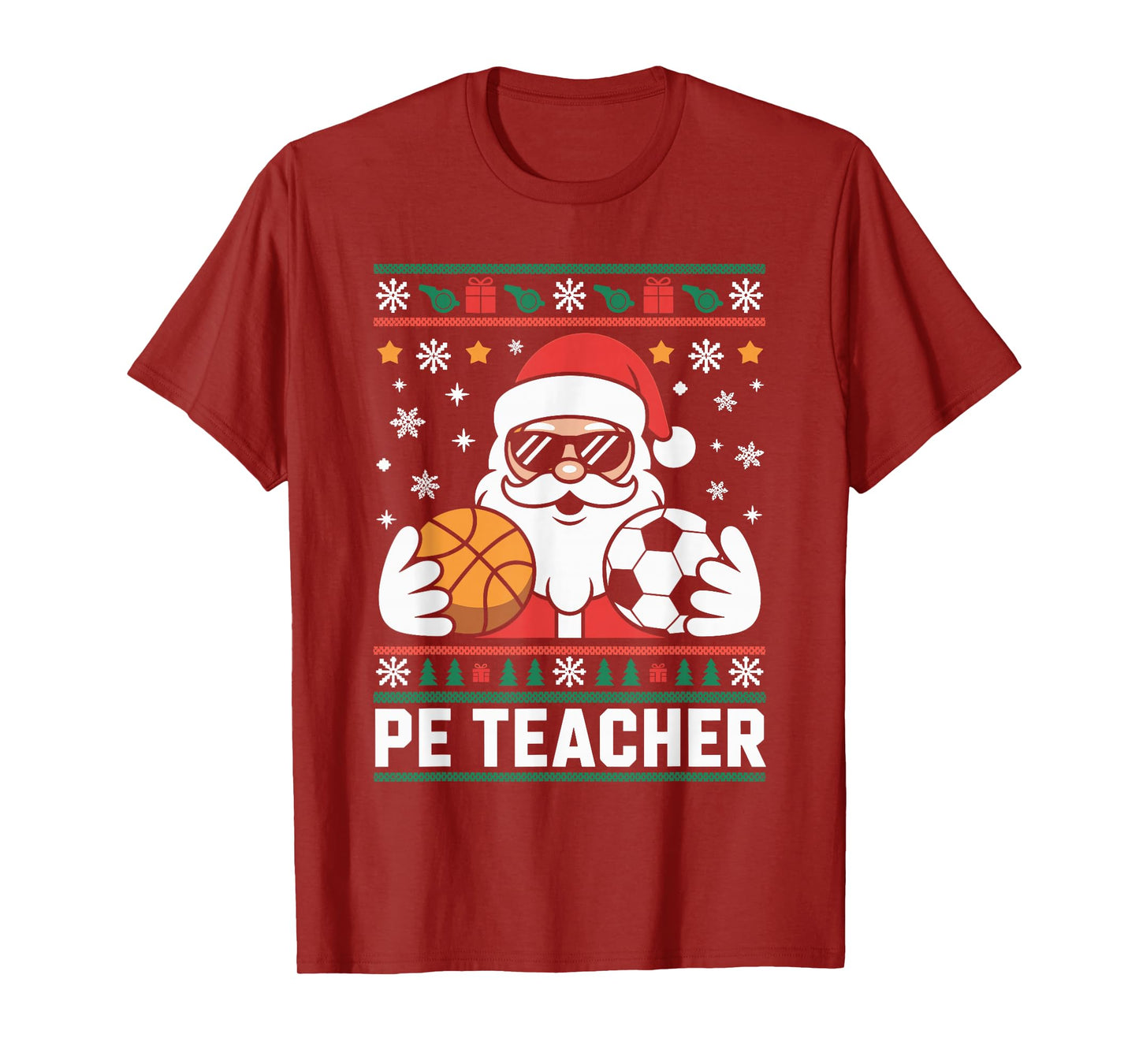 PE Teacher Santa Ugly Christmas Sweater Physical Education T-Shirt