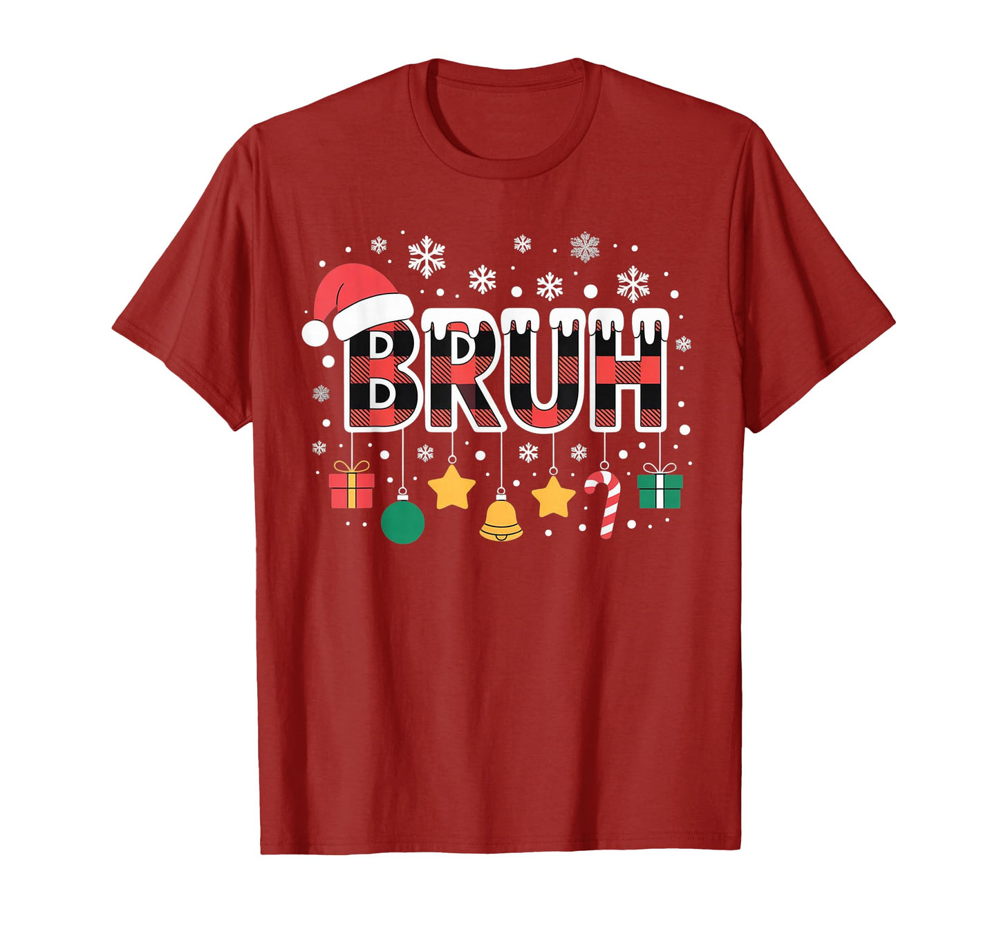 Bruh Funny Christmas Red Plaid Teens Boys Kids Xmas Pajamas T-Shirt