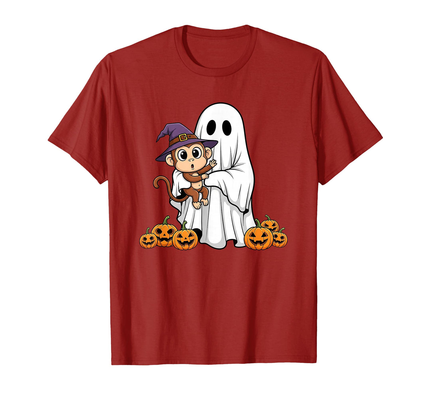 Funny Ghost Monkey Pumpkin Halloween Kids Mens Womens T-Shirt