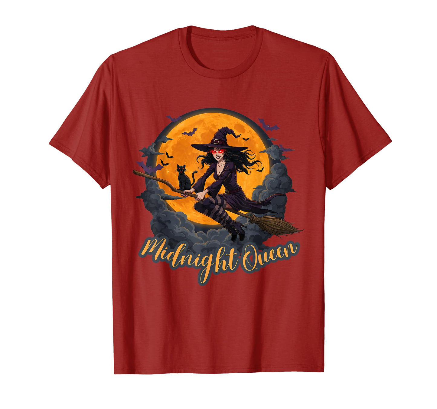 Midnight Queen Halloween Witch and Cat T-Shirt