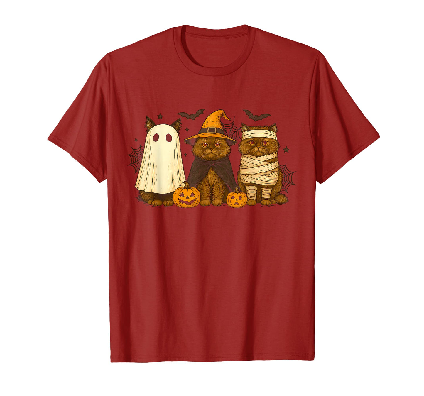 Retro Cat Witch Scary Halloween Pumpkin Women Men Kids T-Shirt