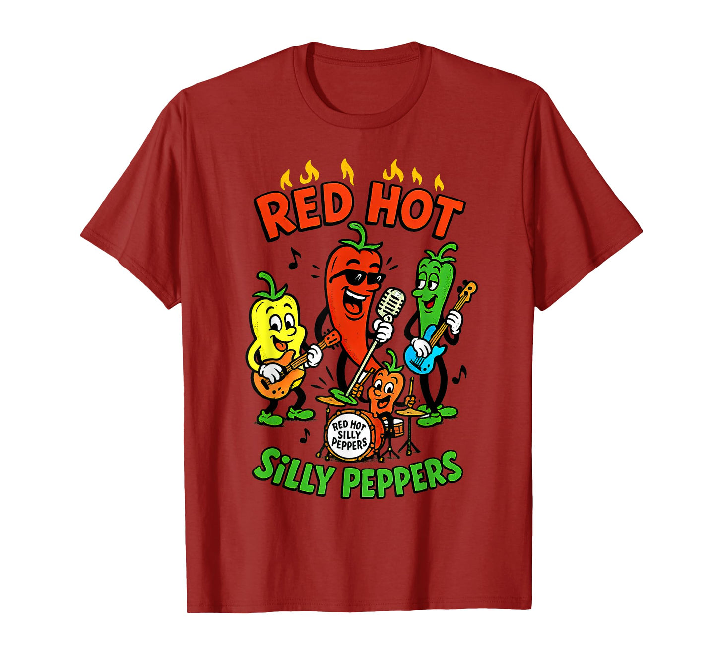 Red Hot Silly Peppers Vintage Cartoon | Funny Veggie Band T-Shirt