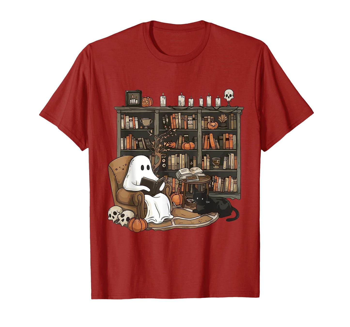 Ghost Library Halloween Book Reading Books Lover Teacher T-Shirt