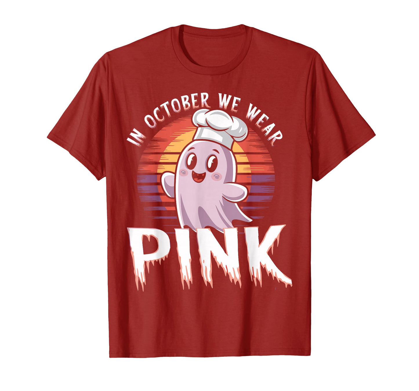 in October We Wear Pink Ghost Witch Breast Cancer Awareness T-Shirt