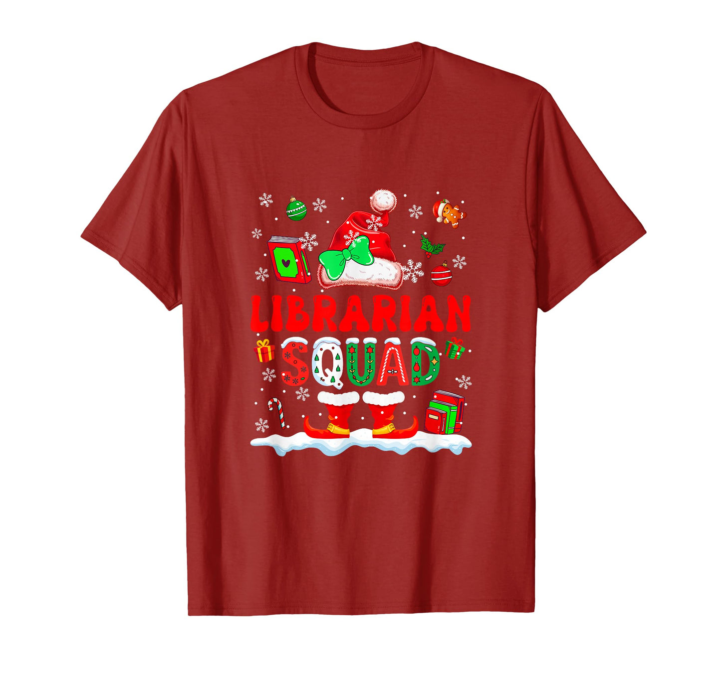 Librarian Squad Women Job Christmas Santa Costume Bow Tie T-Shirt