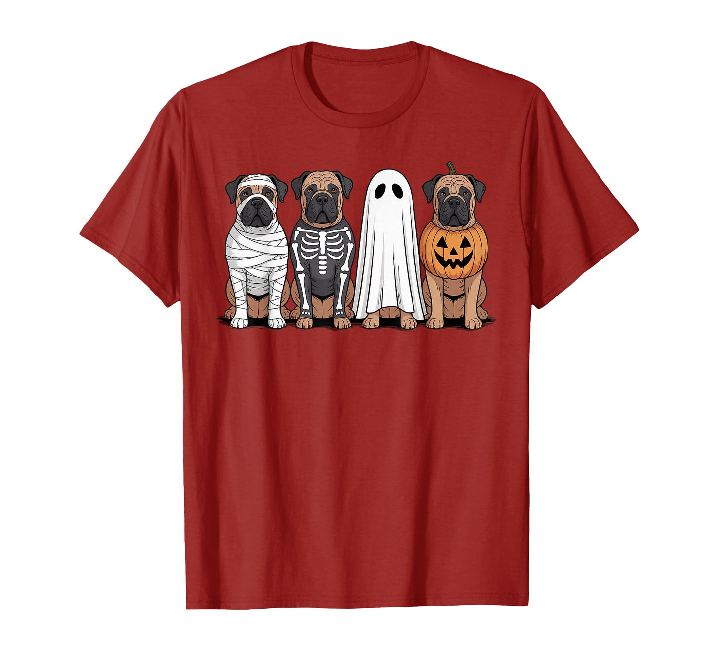 Spooky Ghost Bullmastiff Pumpkin Halloween Dog Skeleton T-Shirt