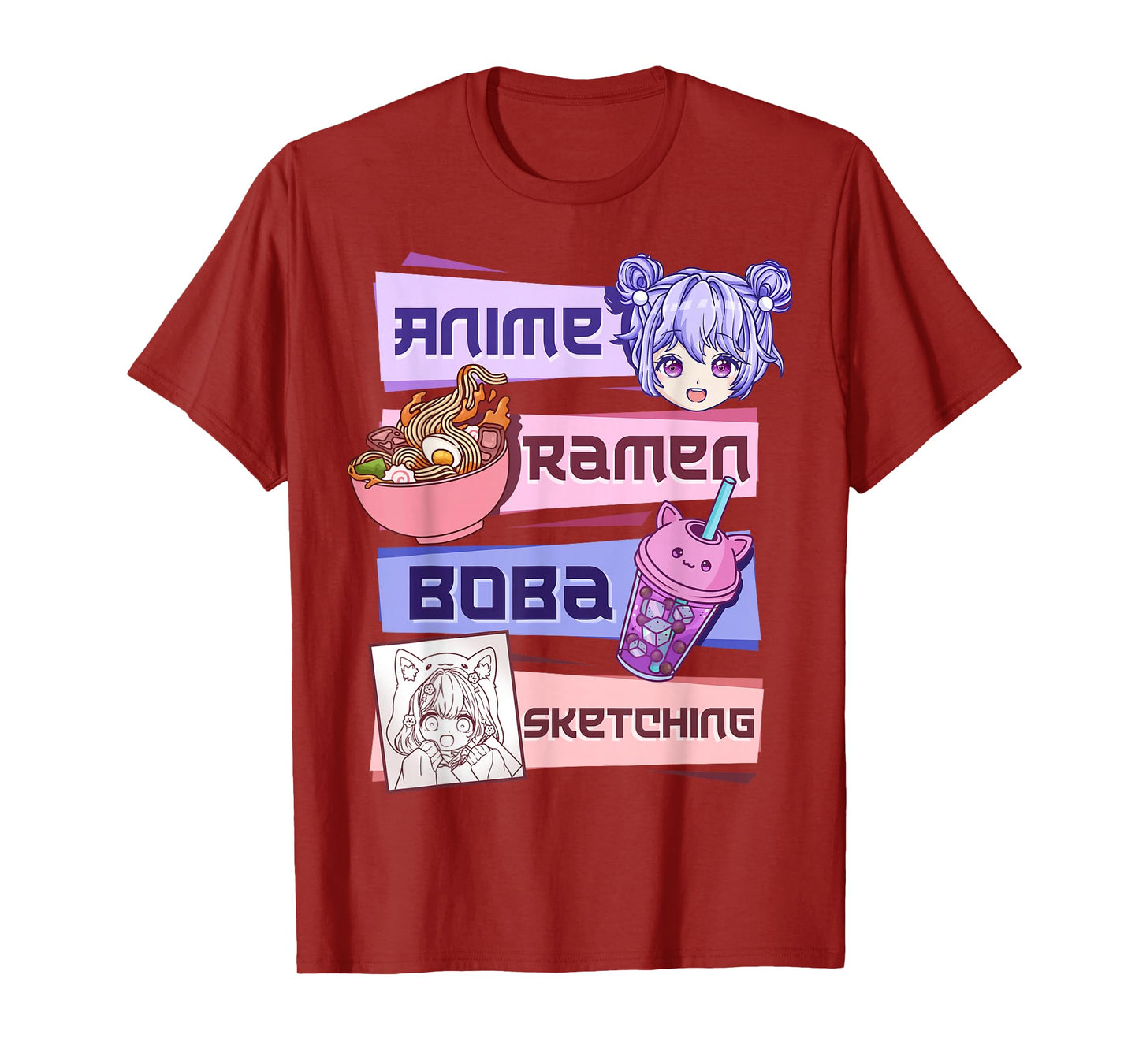 Anime Girl Ramen Boba Tea Bubble Tea Sketching T-Shirt