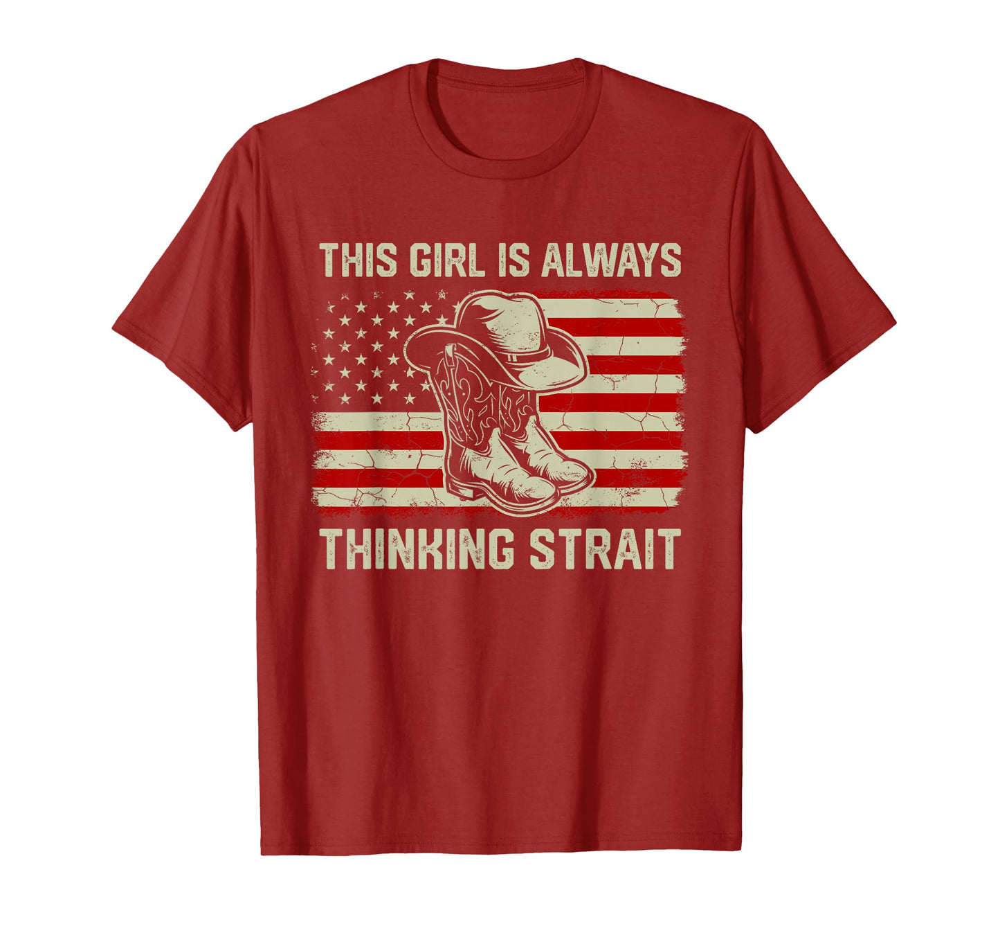 This Girl Is Always Thinking Strait US Flag Cowgirl Western T-Shirt