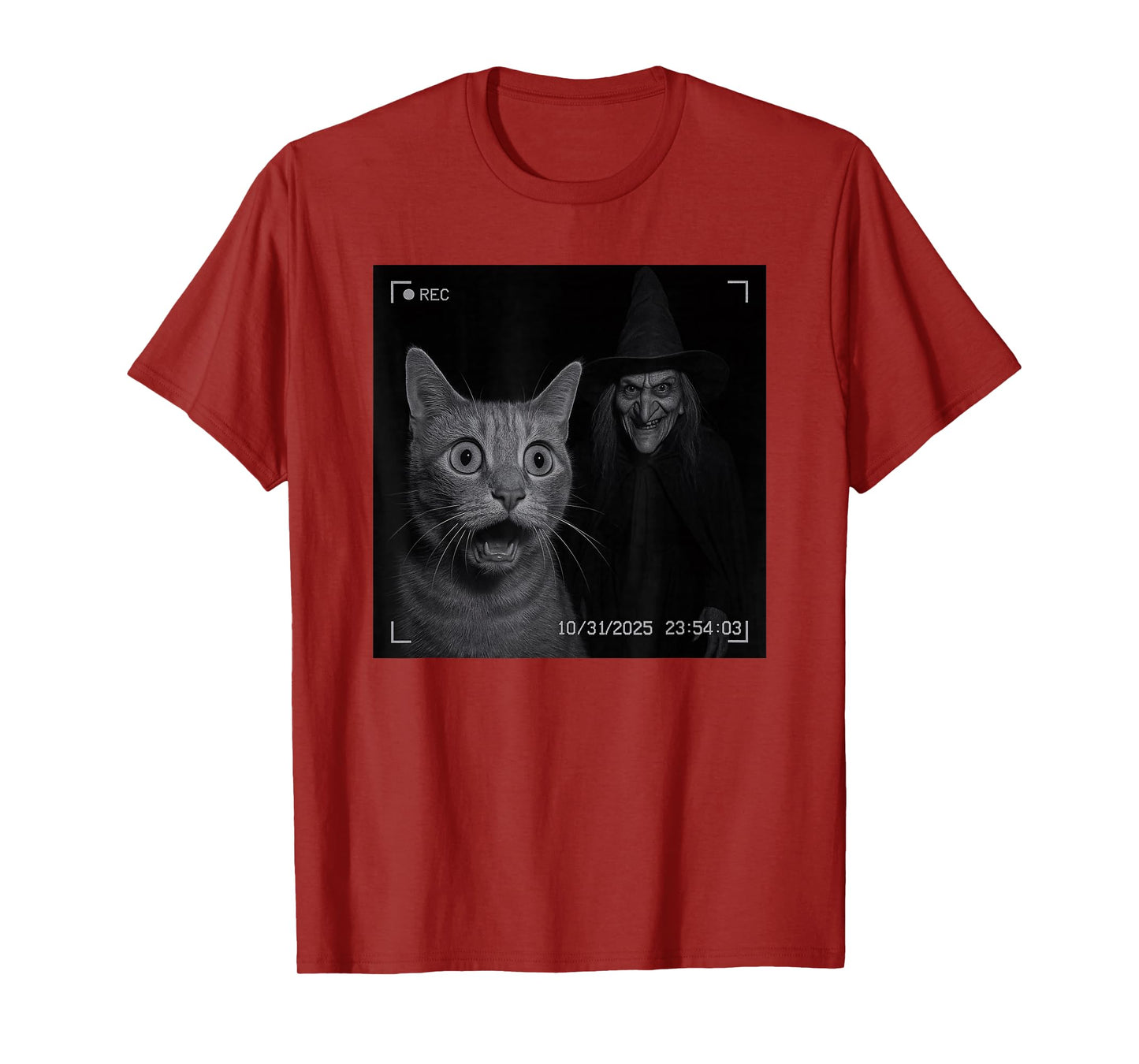Funny Cat On Security Camera with Witch Halloween T-Shirt