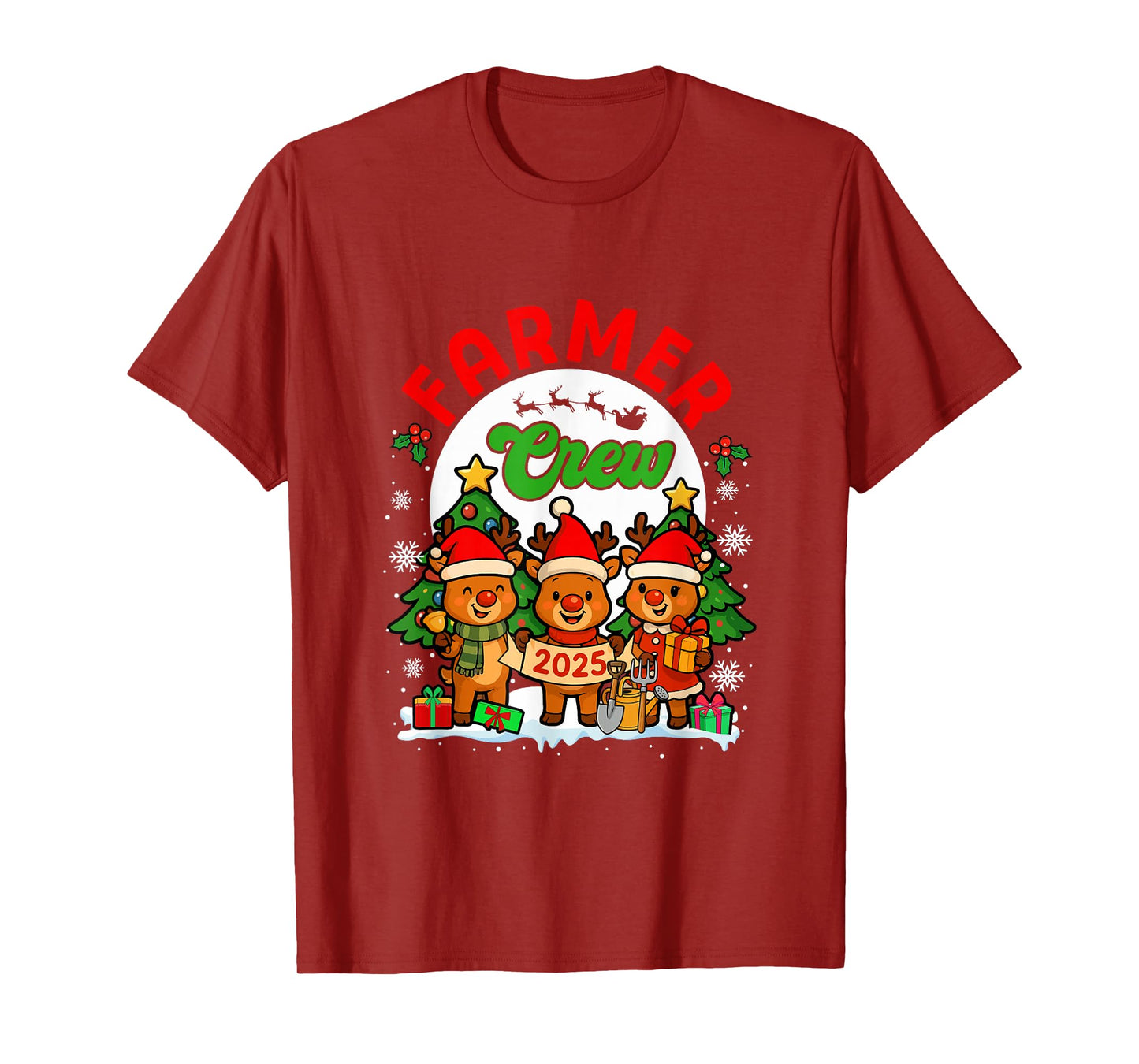 Farmer Crew 2025 Xmas Three Santa Reindeer Funny Job Team T-Shirt