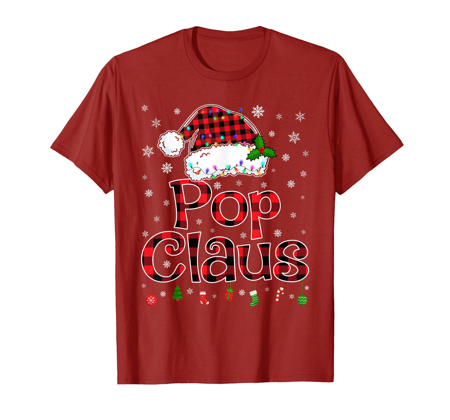 Pop Claus Christmas Lights Xmas Pajama Matching Family T-Shirt