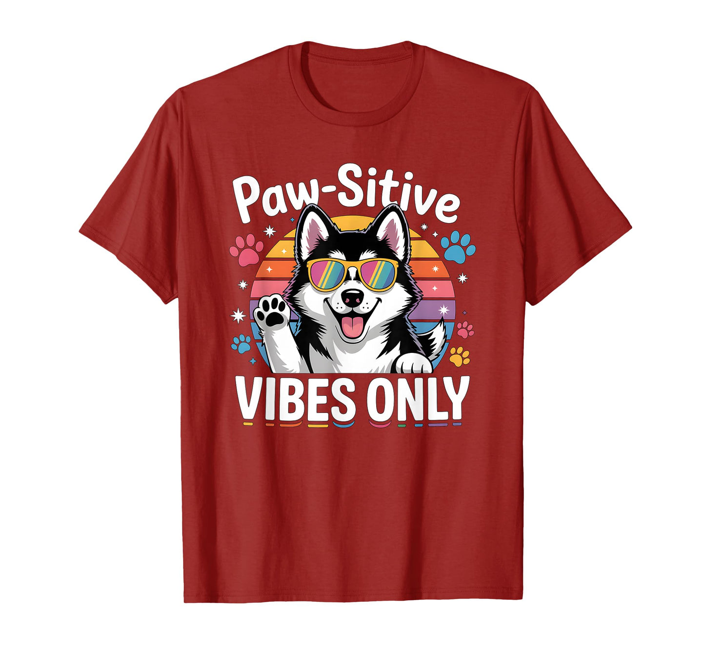 Vintage Siberian Husky Paw-sitive Vibes Only Cute Dog Lover T-Shirt