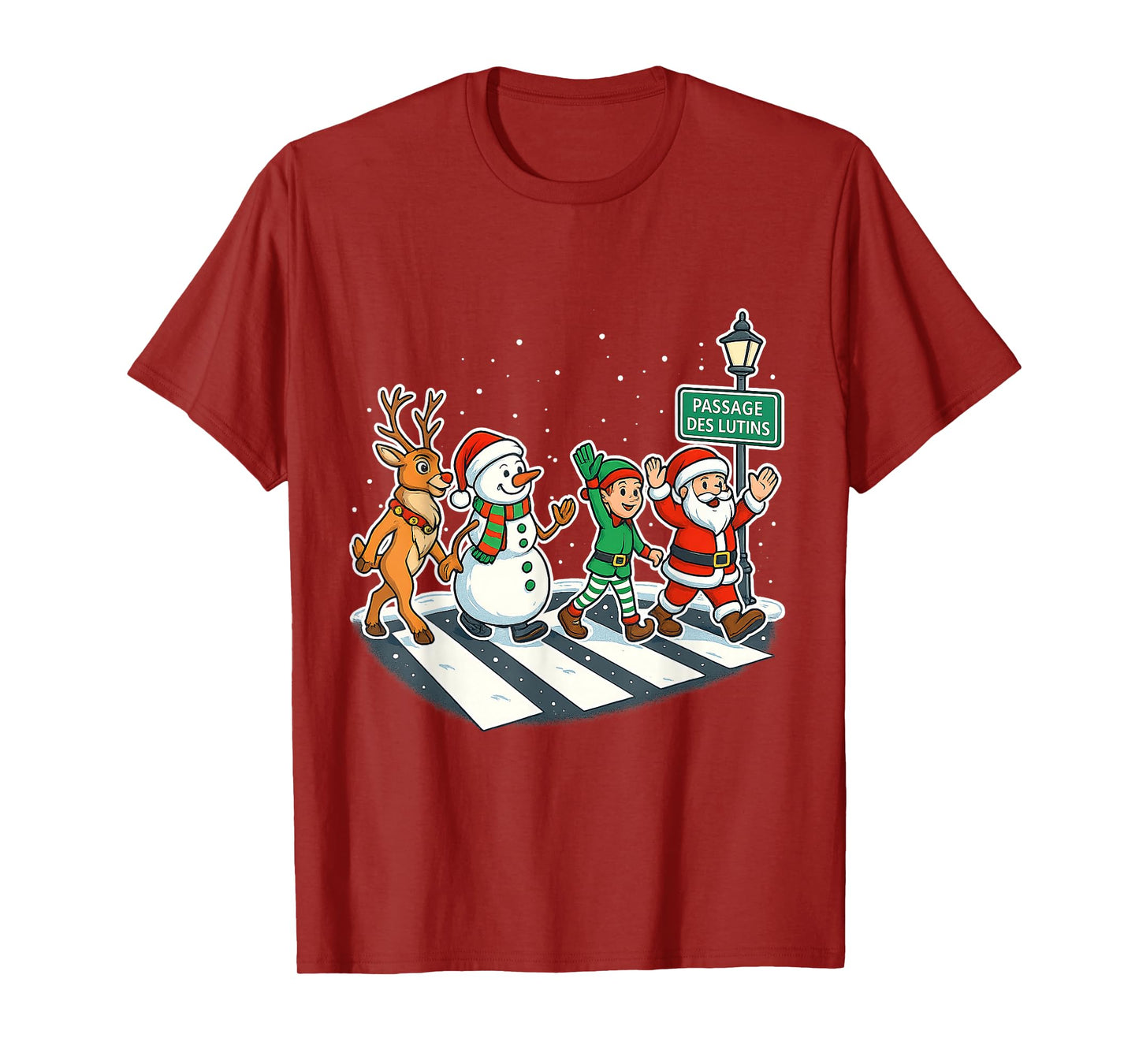 Elf Crossing Santa Snowman Reindeer Christmas T-Shirt