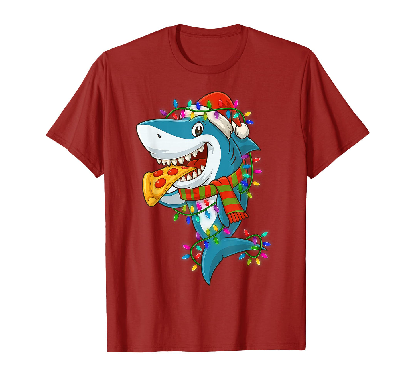 Santa Claus Shark Eating Pizza Sharkmas Funny Christmas Mens T-Shirt