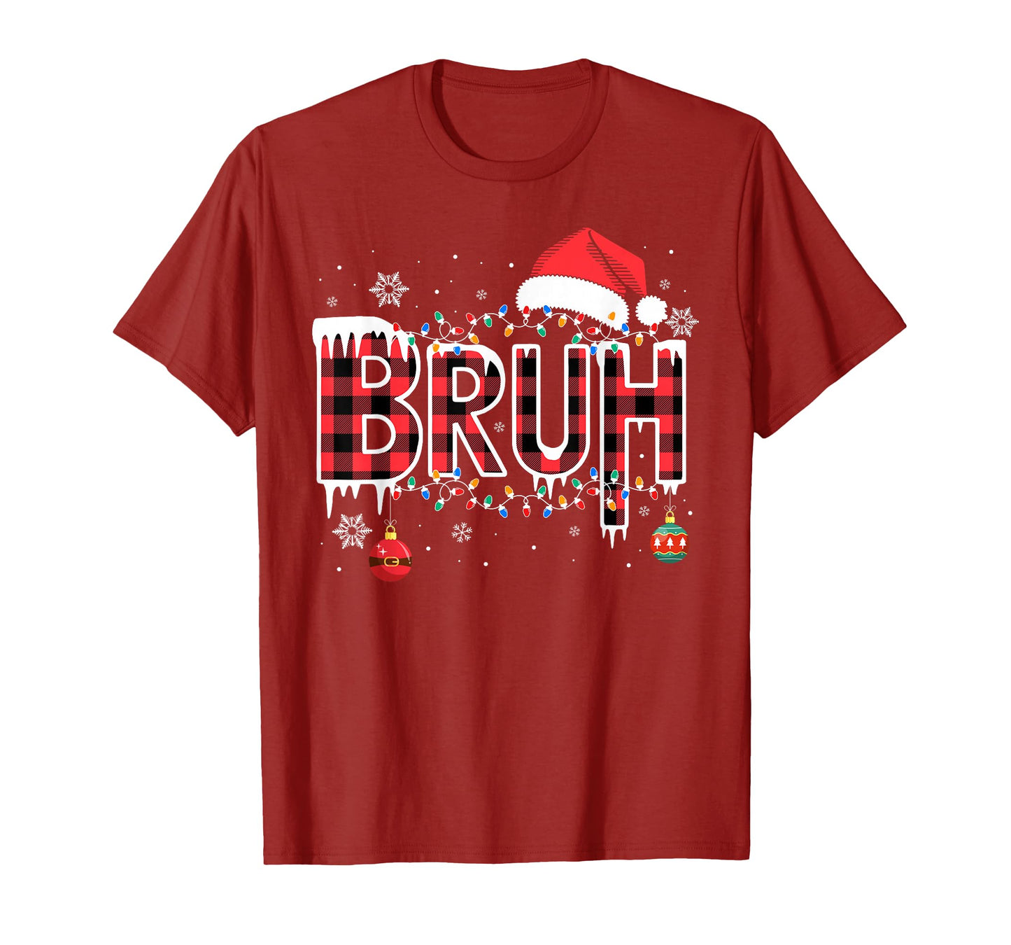 Bruh Funny Christmas Red Plaid Teens Boys Kids Xmas Pajamas T-Shirt