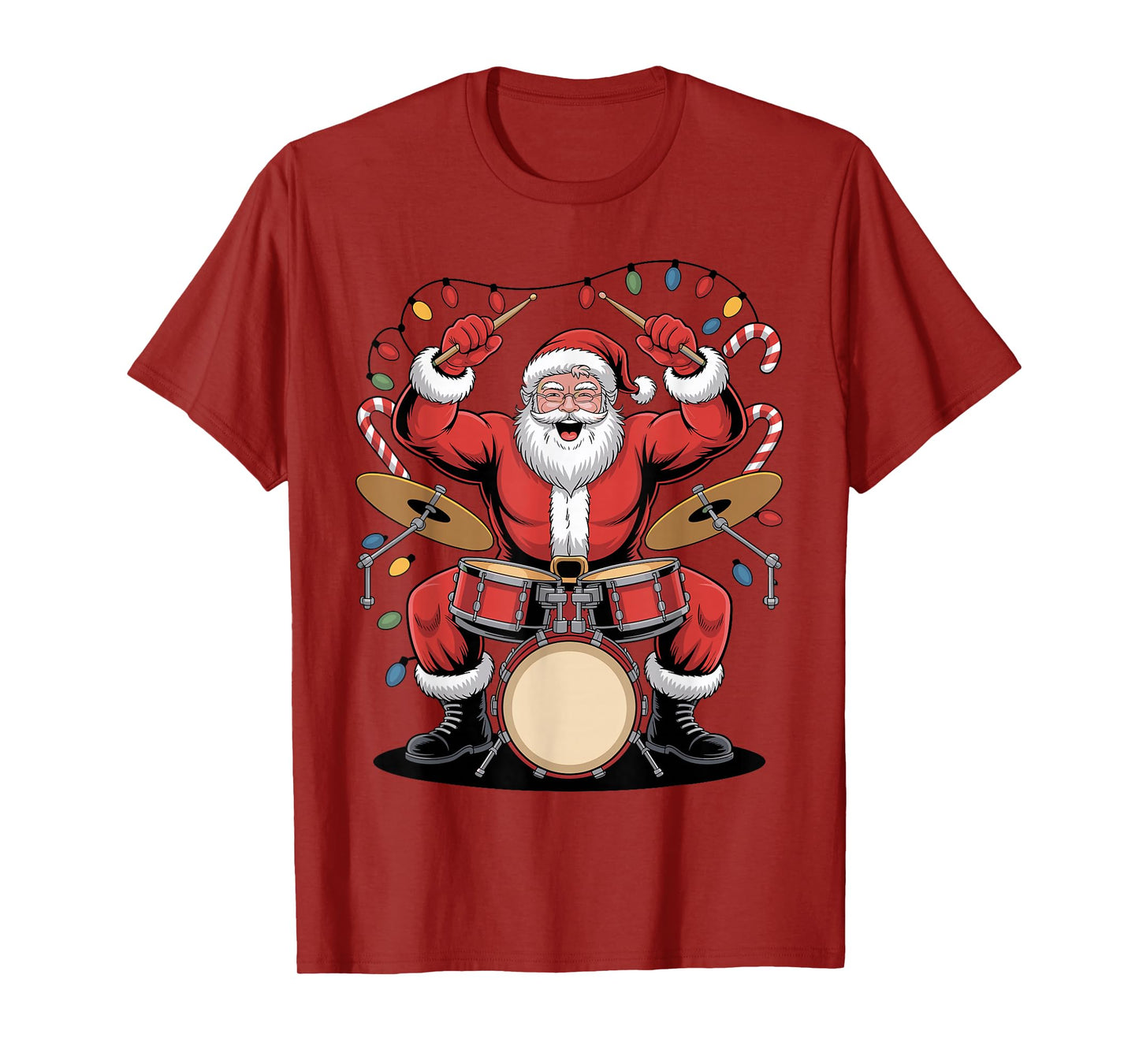 Santa Playing Drums Funny Holiday Christmas Xmas Pajama T-Shirt