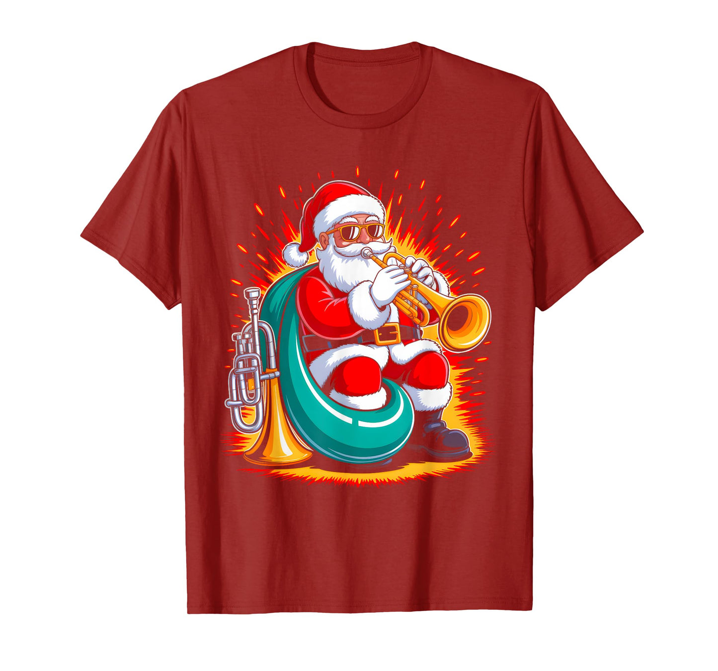 Tumpet Santa Playing Drums Funny Christmas Music Lover Boys T-Shirt