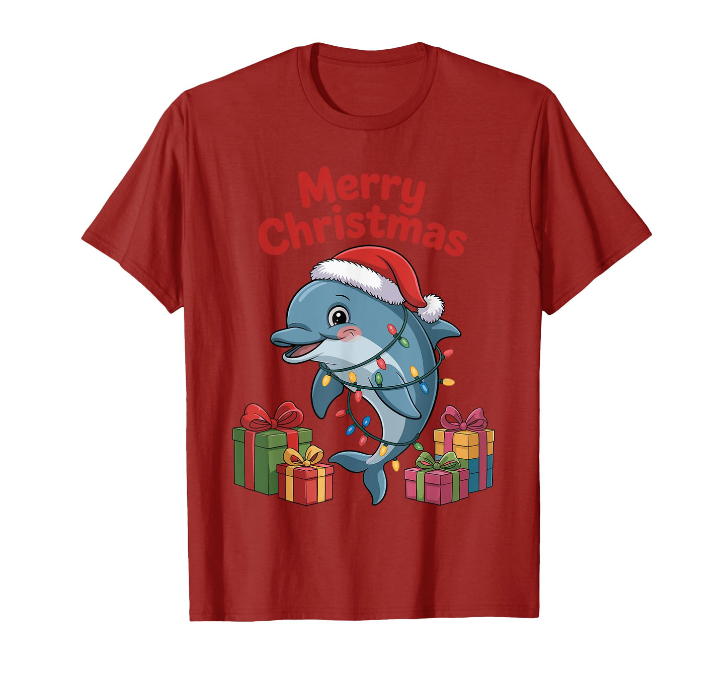 Funny Dolphin Santa Hat Animals Lovers Ugly Christmas Pajama T-Shirt