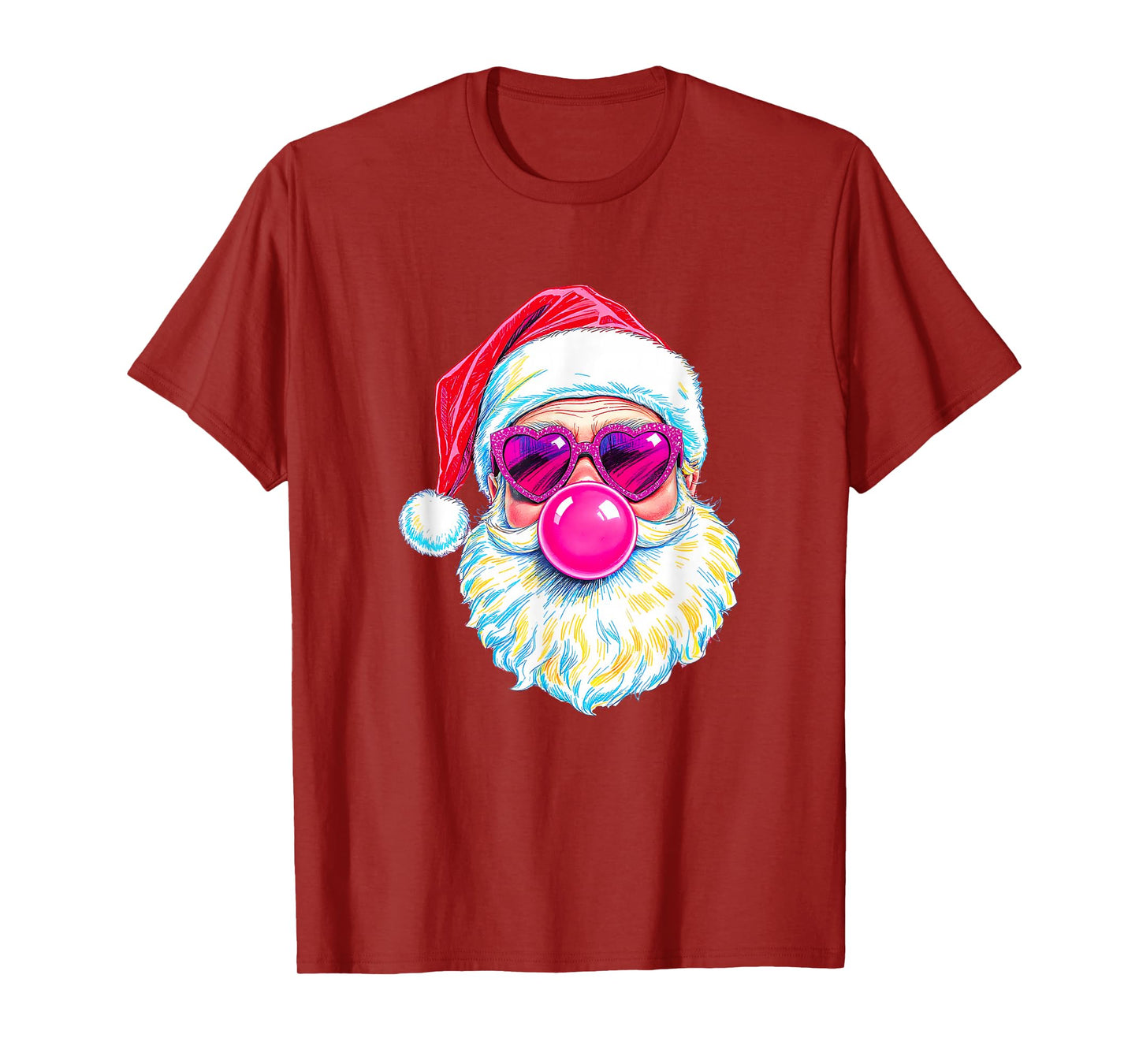 Vintage Retro Santa Christmas Bubble Gum Pink Sunglasses T-Shirt