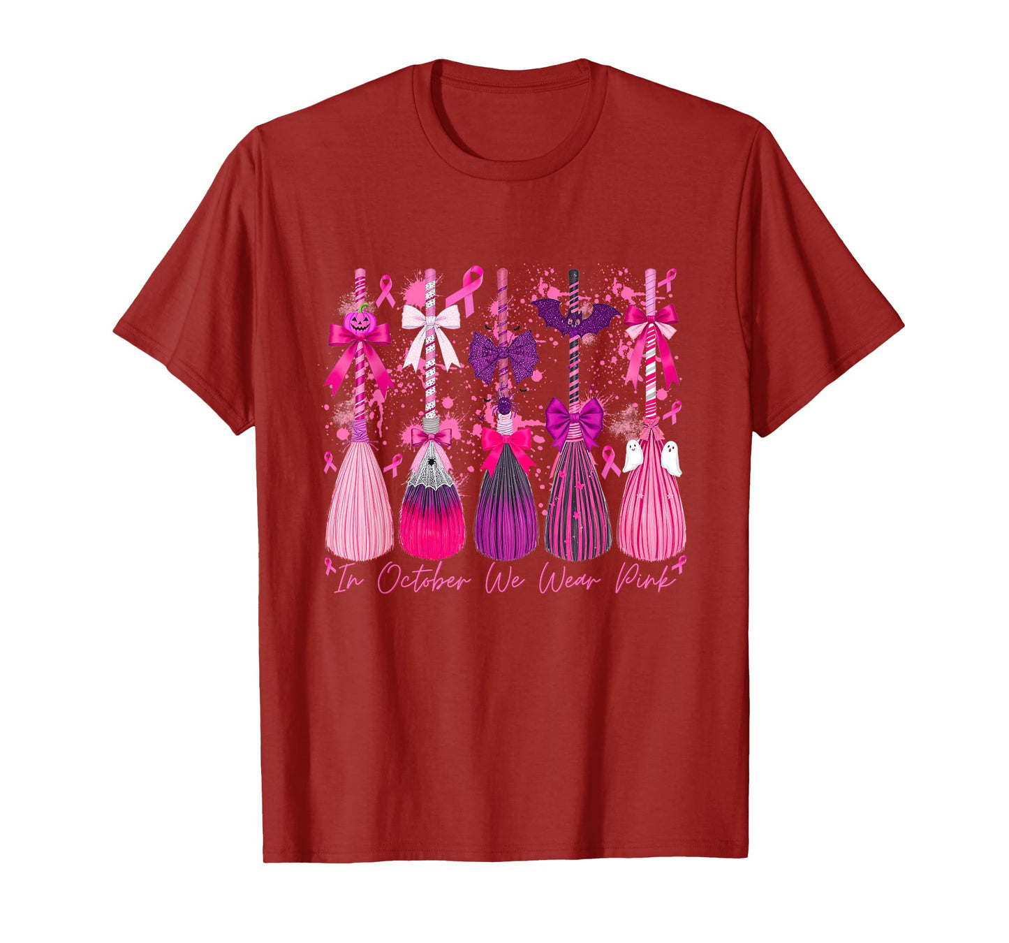 in October We Wear Pink Witch Breast Cancer Awareness T-Shirt