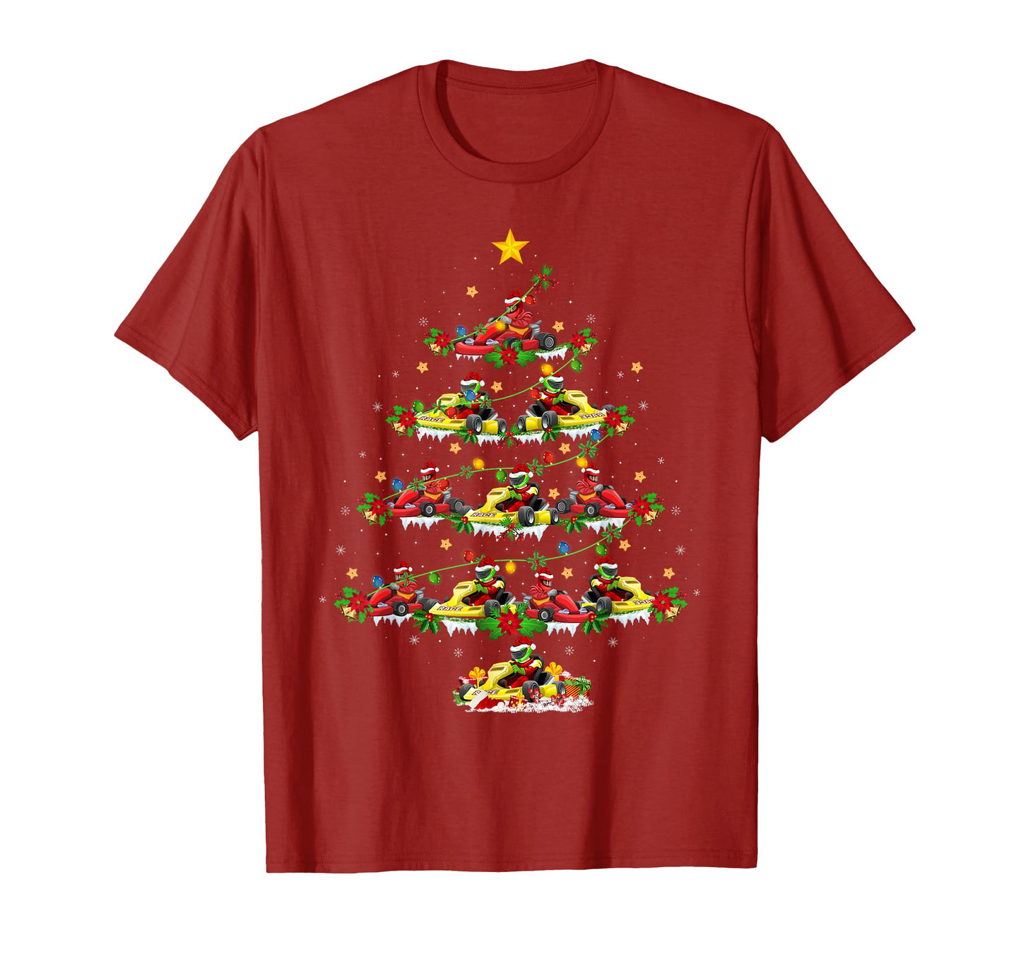 Kart Racing Christmas Tree Lights Funny Karting Xmas T-Shirt