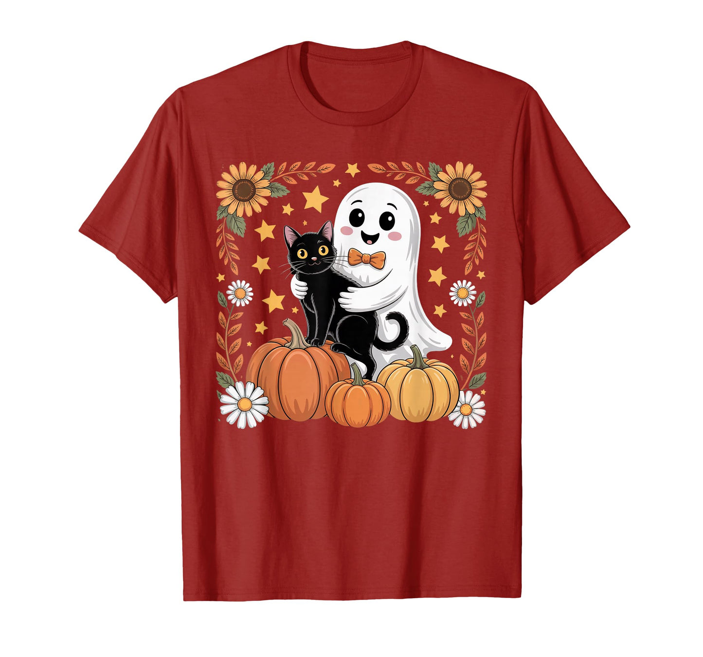 Womens Halloween Ghost Black Cat Ghost Halloween Girls T-Shirt