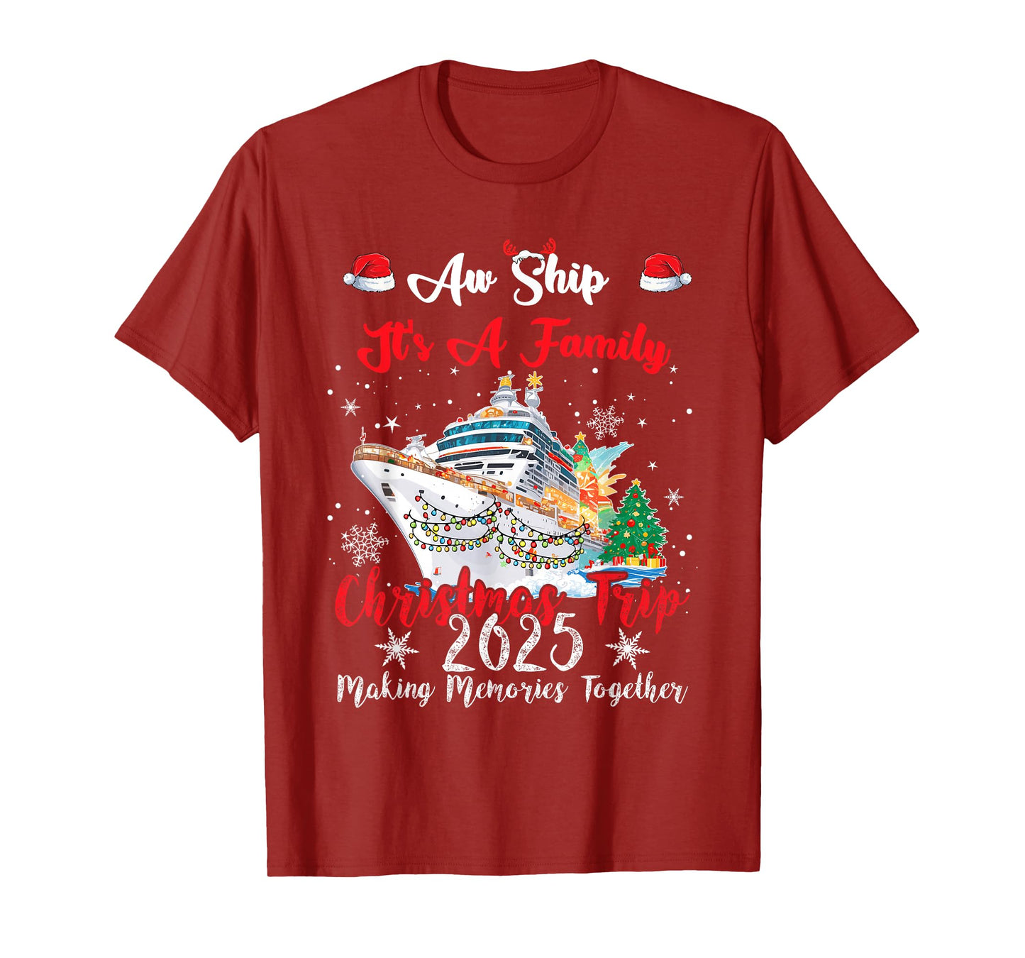 Aw Ship Its A Family Christmas Trip - 2025 Unisex-Adults, Kids Black Small Cotton, Polyester Short Sleeve T-Shirt