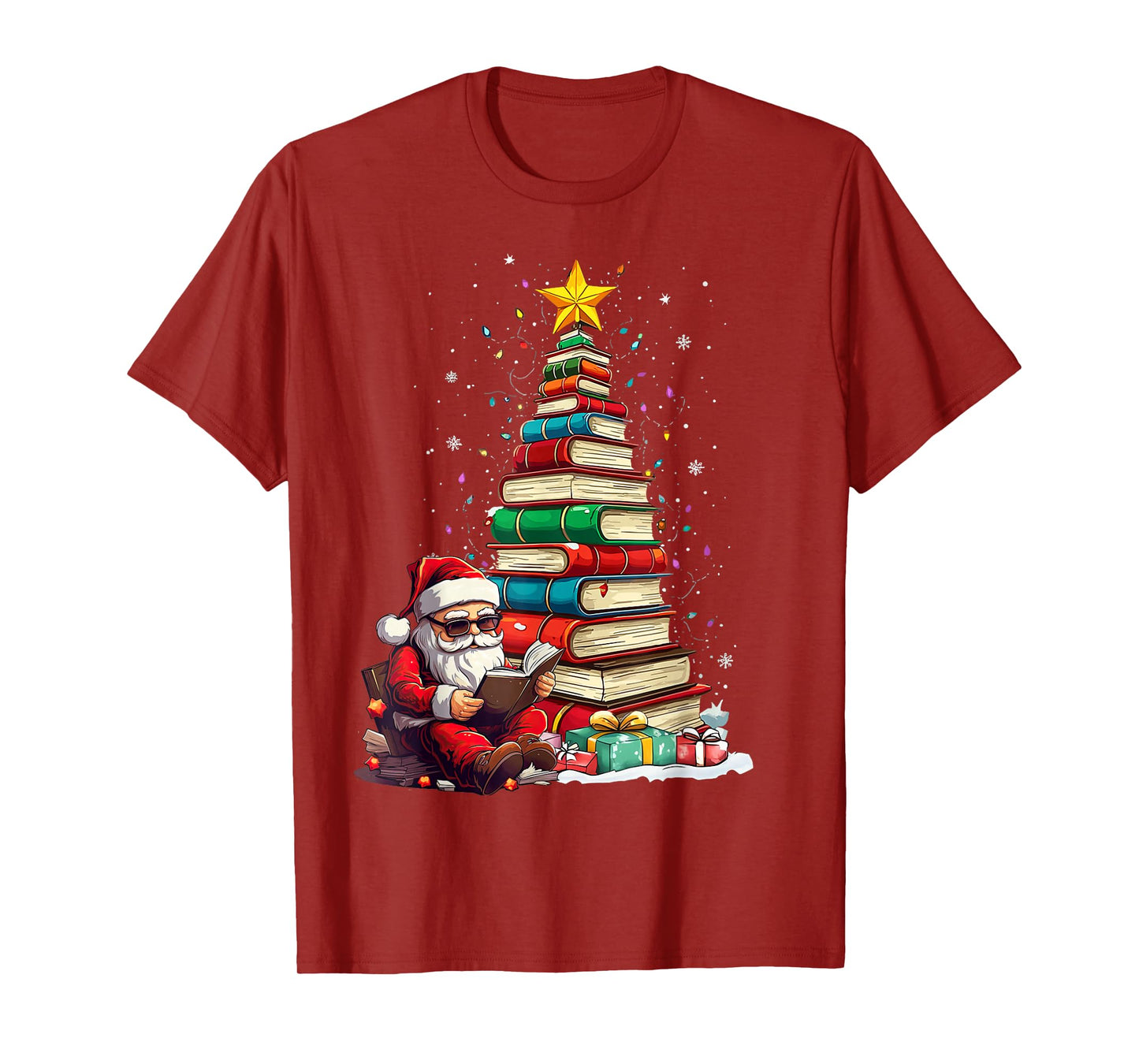 Christmas Tree Book Lover Santa Women Men Outfit T-Shirt