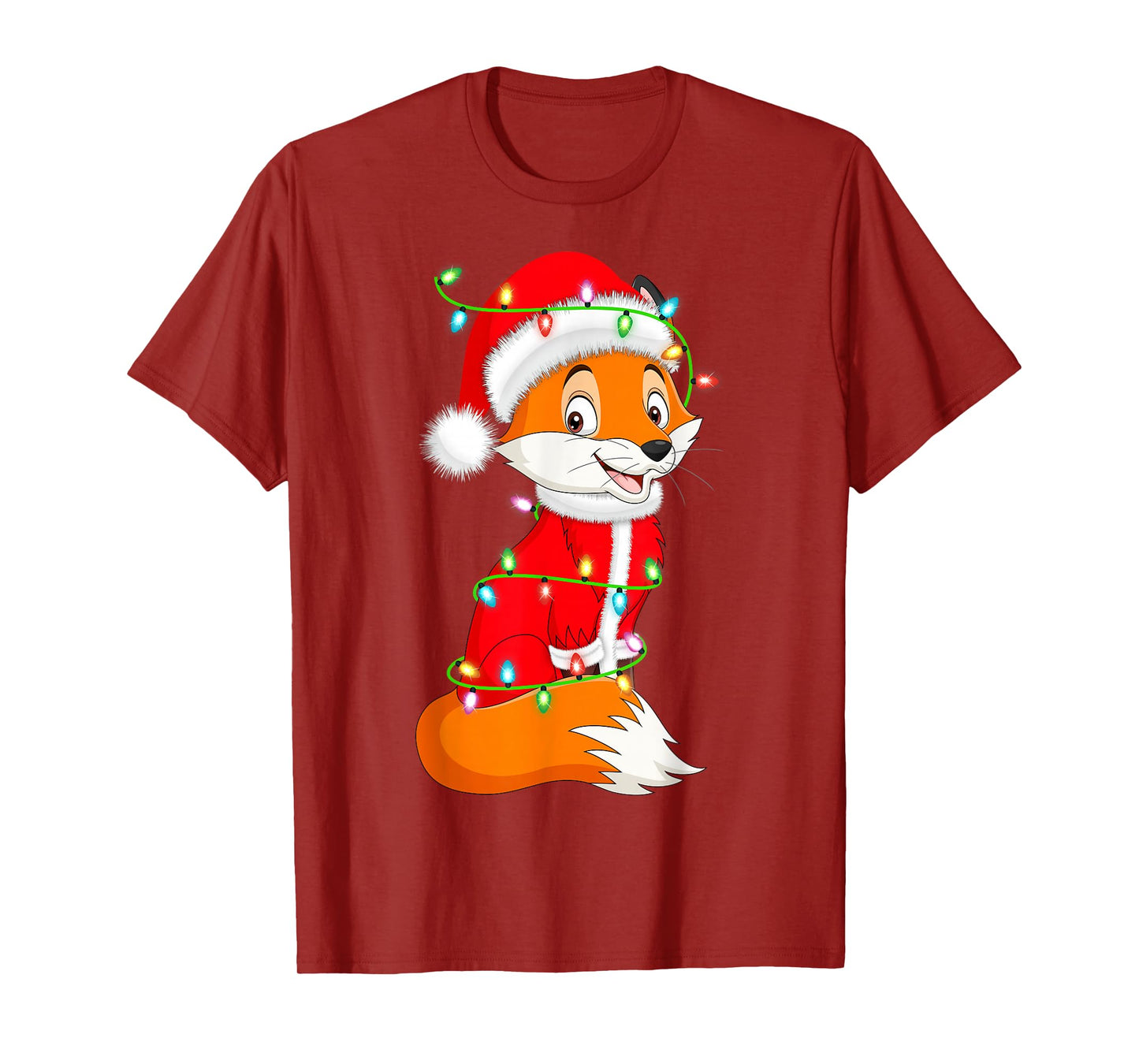 Fox Christmas Lights Santa Costume Cute Animal Xmas T-Shirt