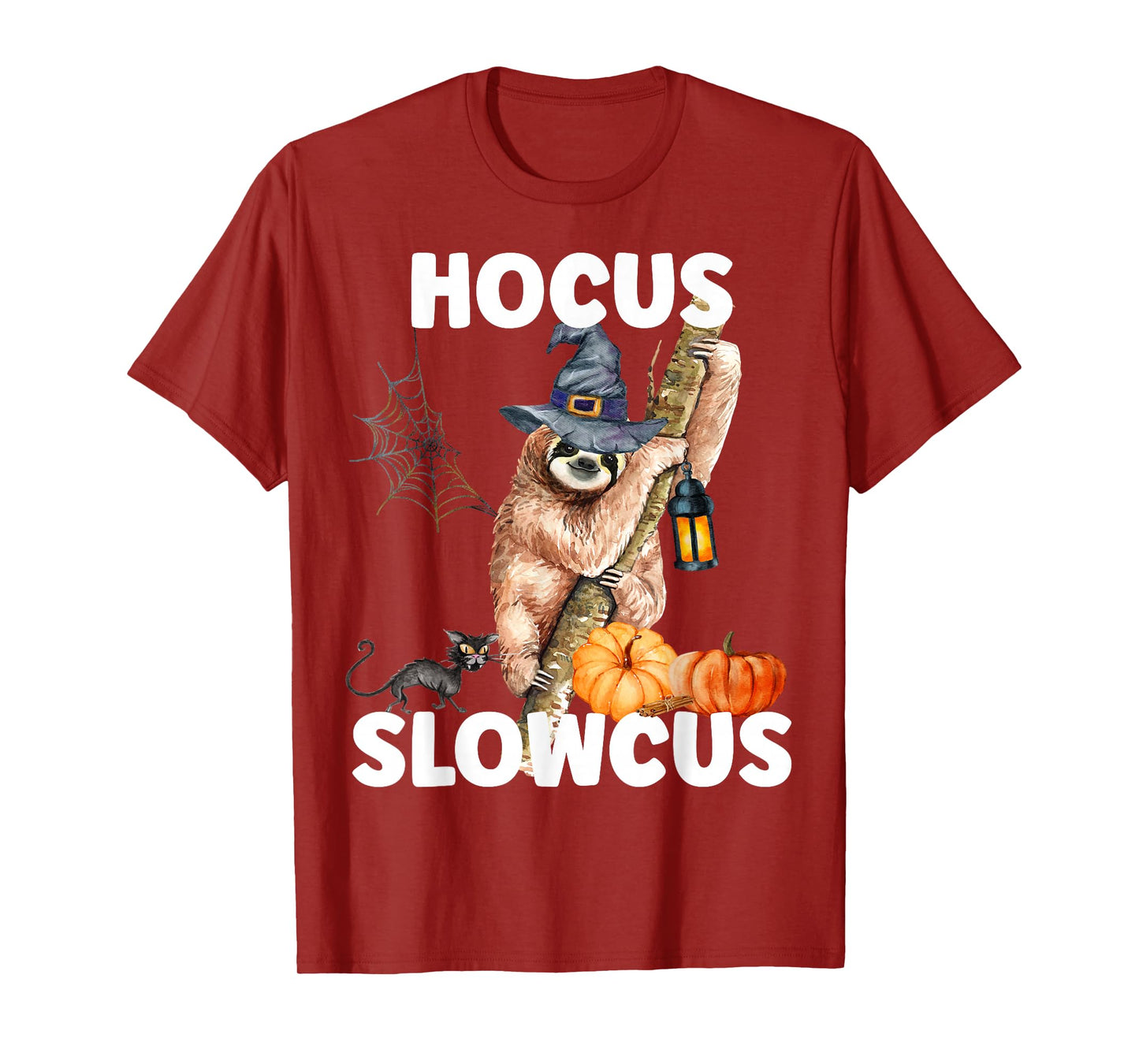 Hocus Slowcus Halloween Sloth Witch Hat Spider Pumpkin Sloth T-Shirt