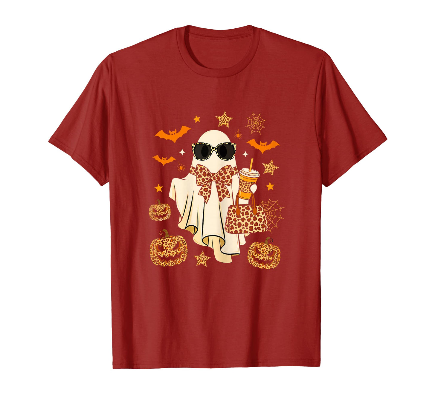 Boujee Leopard Ghost Coffee Spooky Season Boo Haunted Style T-Shirt