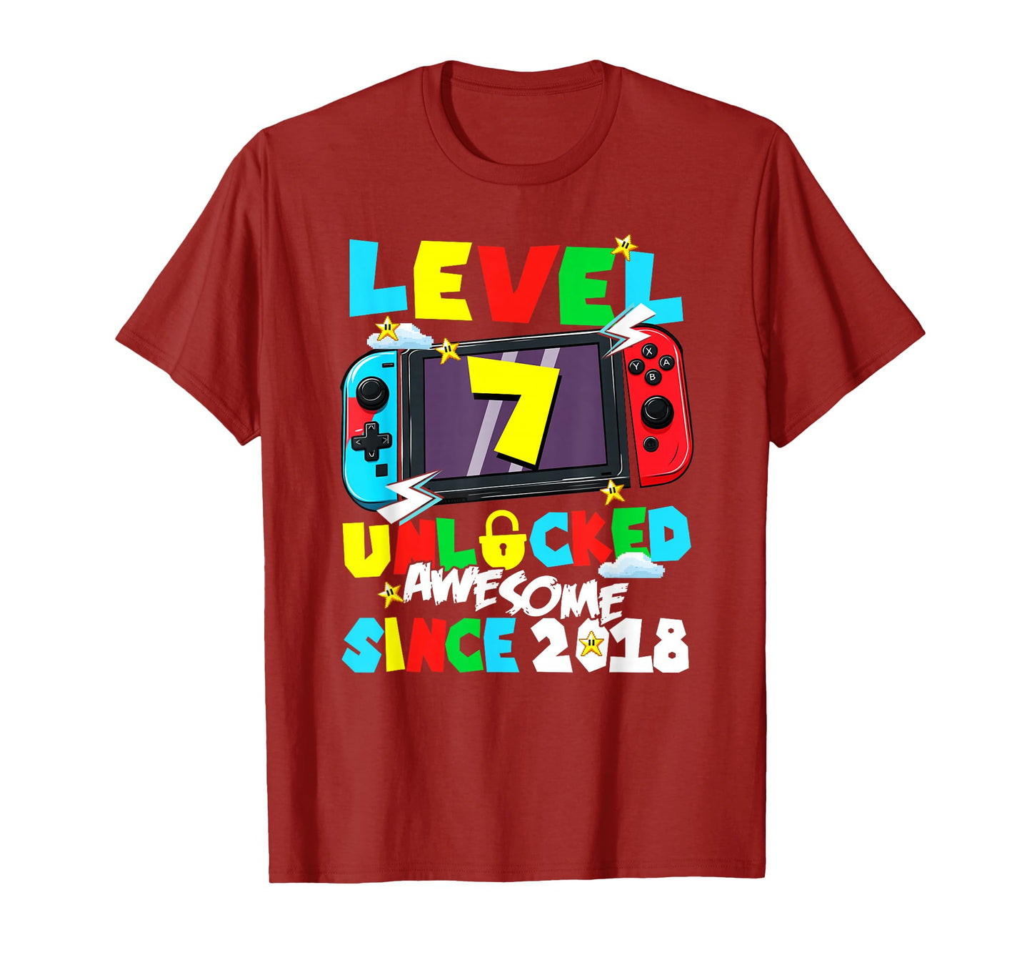 Level 7 Unlocked Awesome Since 2018 7th Birthday Video Gamer T-Shirt