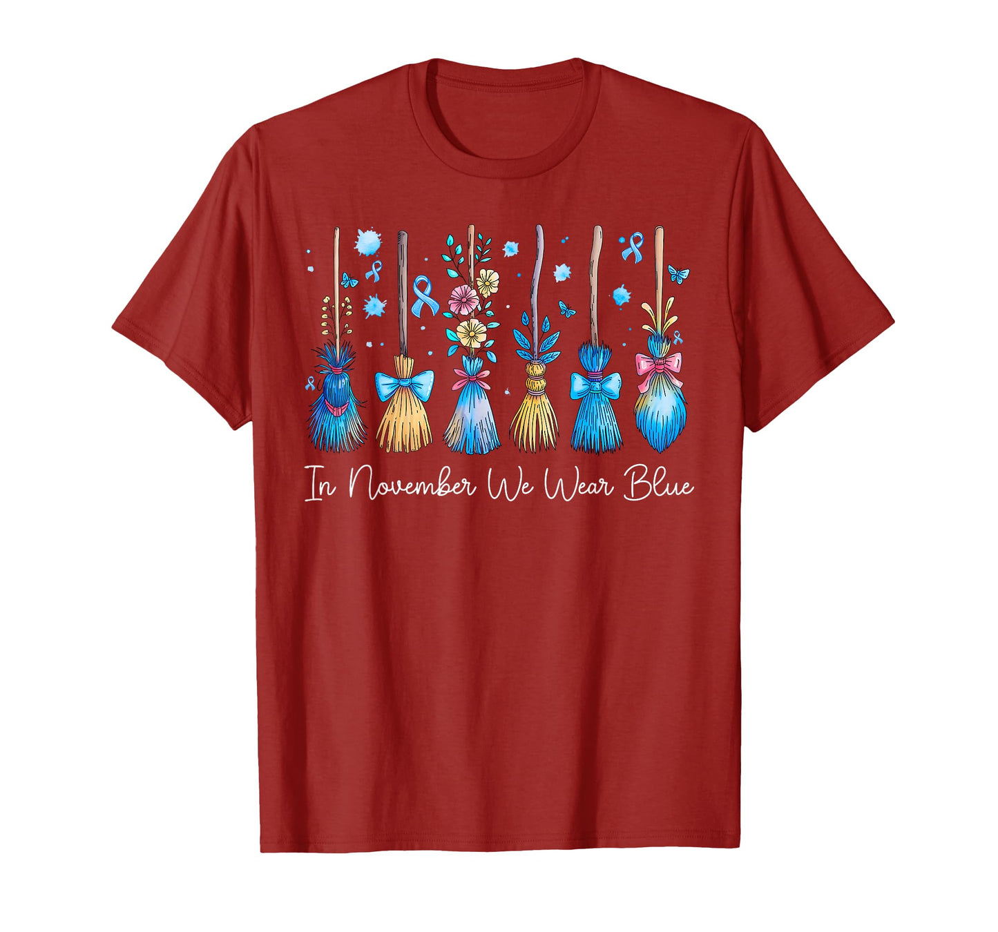 in November We Wear Blue Diabetes Support Type 1 Broom Witch T-Shirt