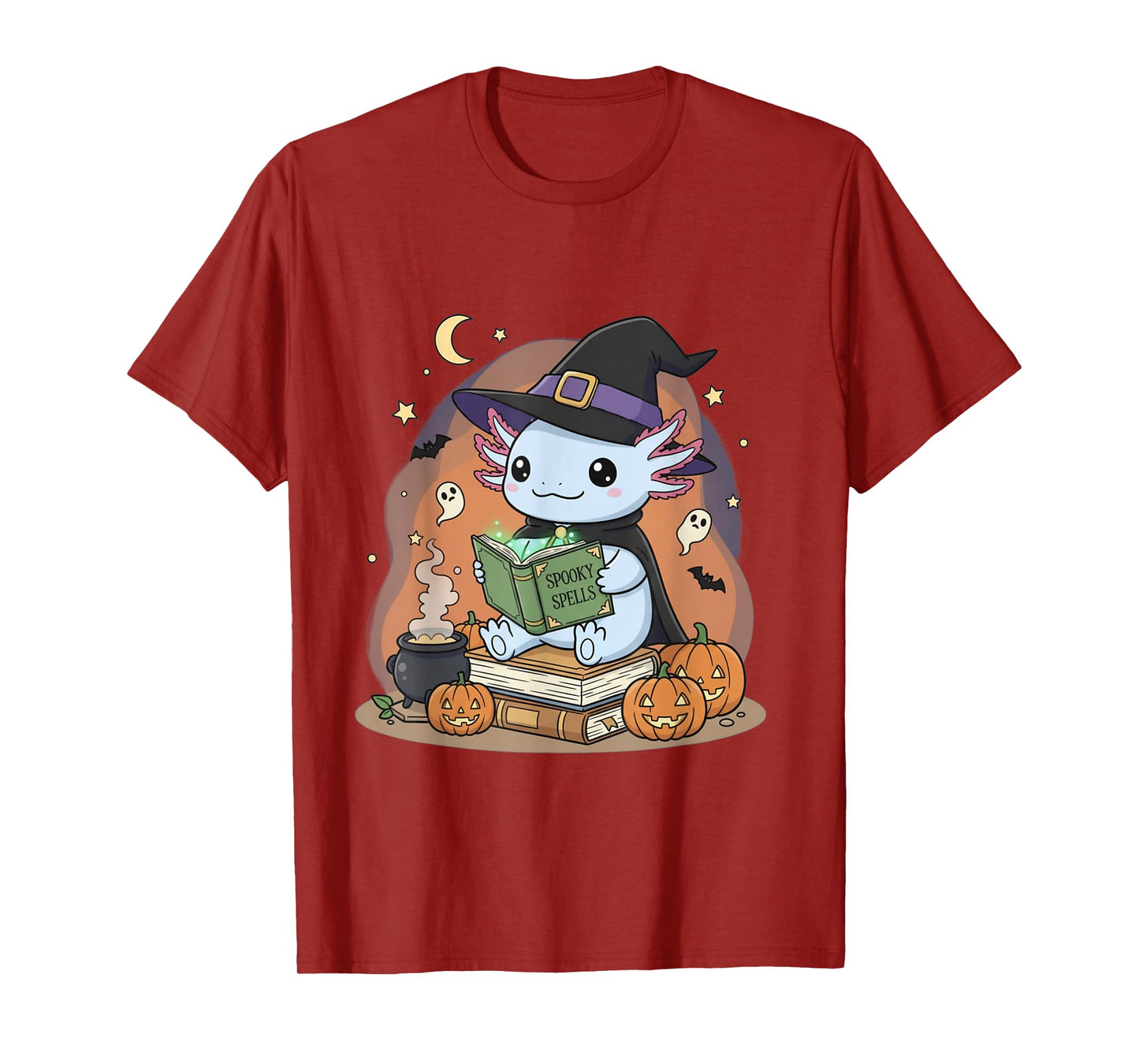 Cute Axolotl Halloween Witch Chibi Spooky Spells Kawaii T-Shirt