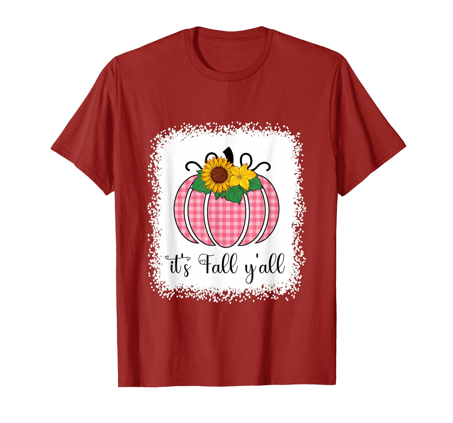 It's Fall Yall Halloween Bleached Pink Pumpkin Buffalo Plaid T-Shirt
