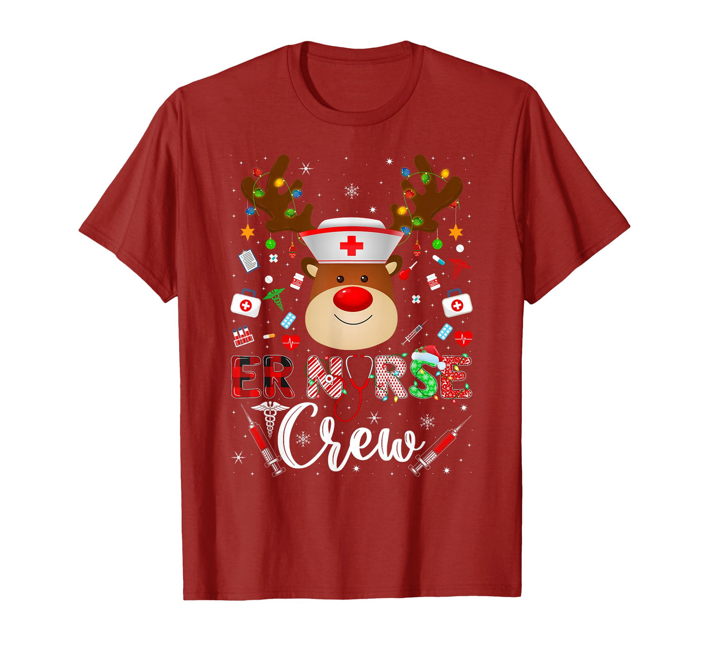 ER Nurse Crew Christmas Pajamas Reindeer Nurse Nursing Xmas T-Shirt
