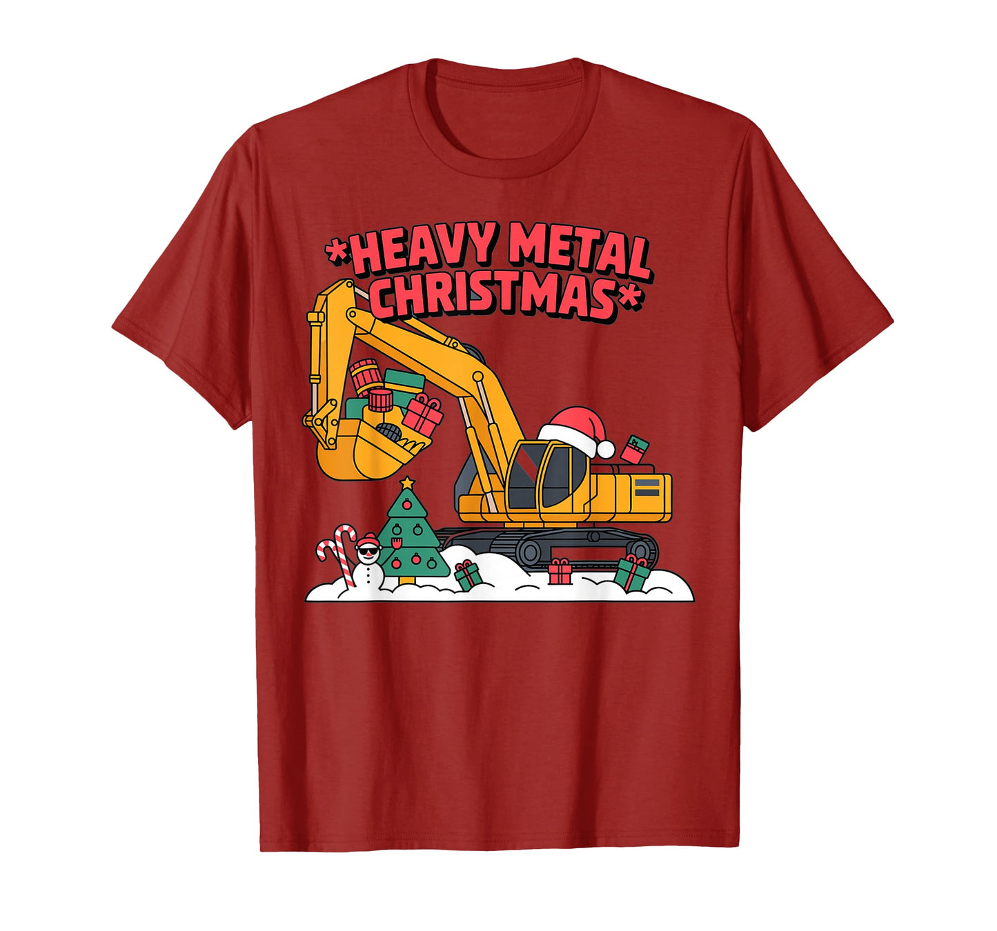 Heavy Metal Christmas Excavator Santa Holiday Design T-Shirt