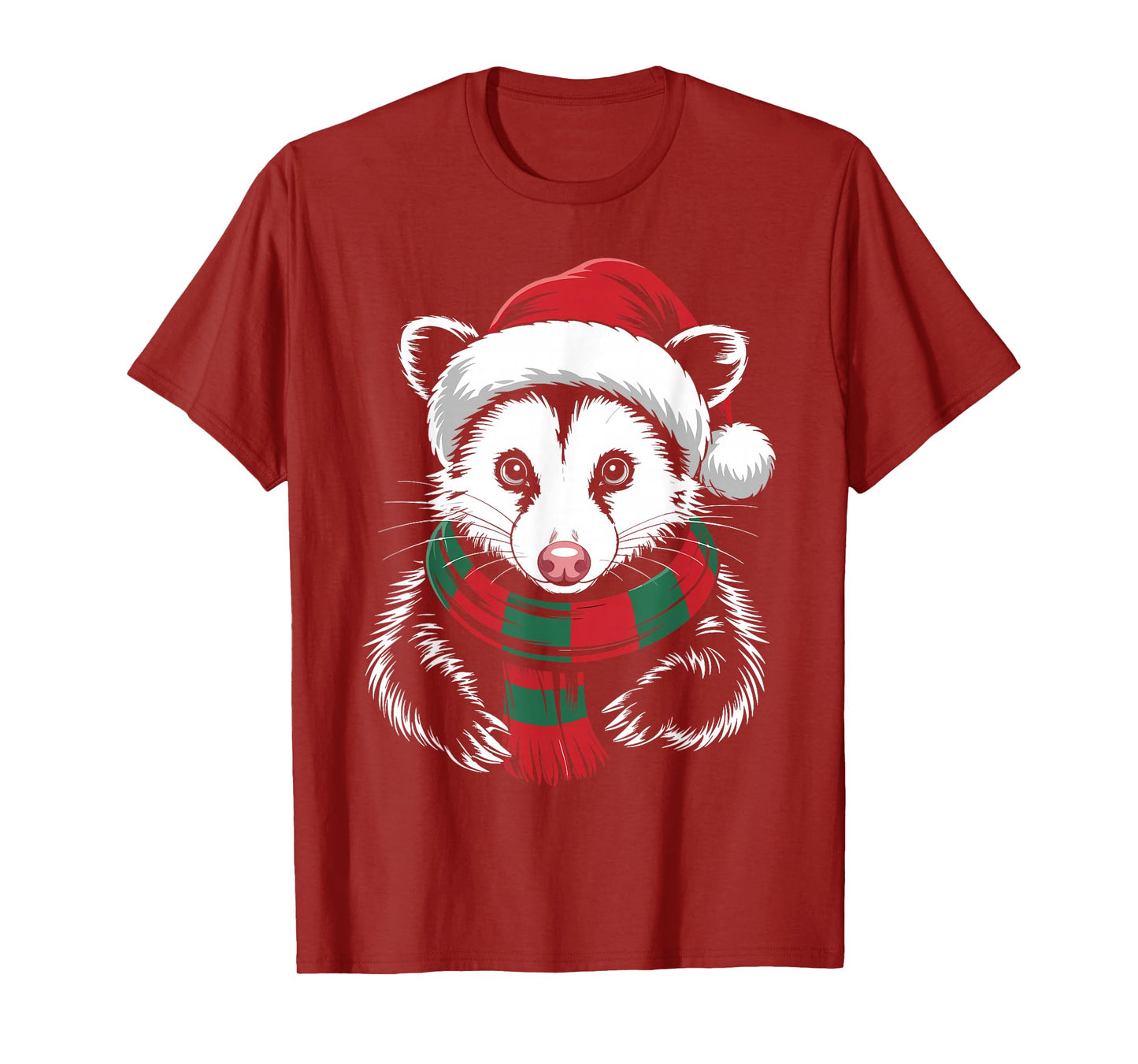 Opossum Xmas Santa Hat Scarf Christmas Costume T-Shirt