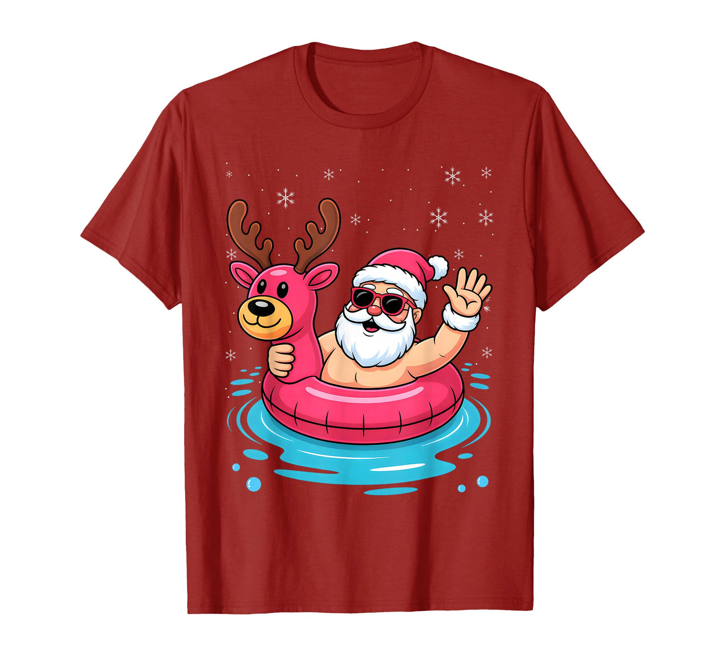 Santa Swimming at Pool Christmas in Summer July Beach Party T-Shirt