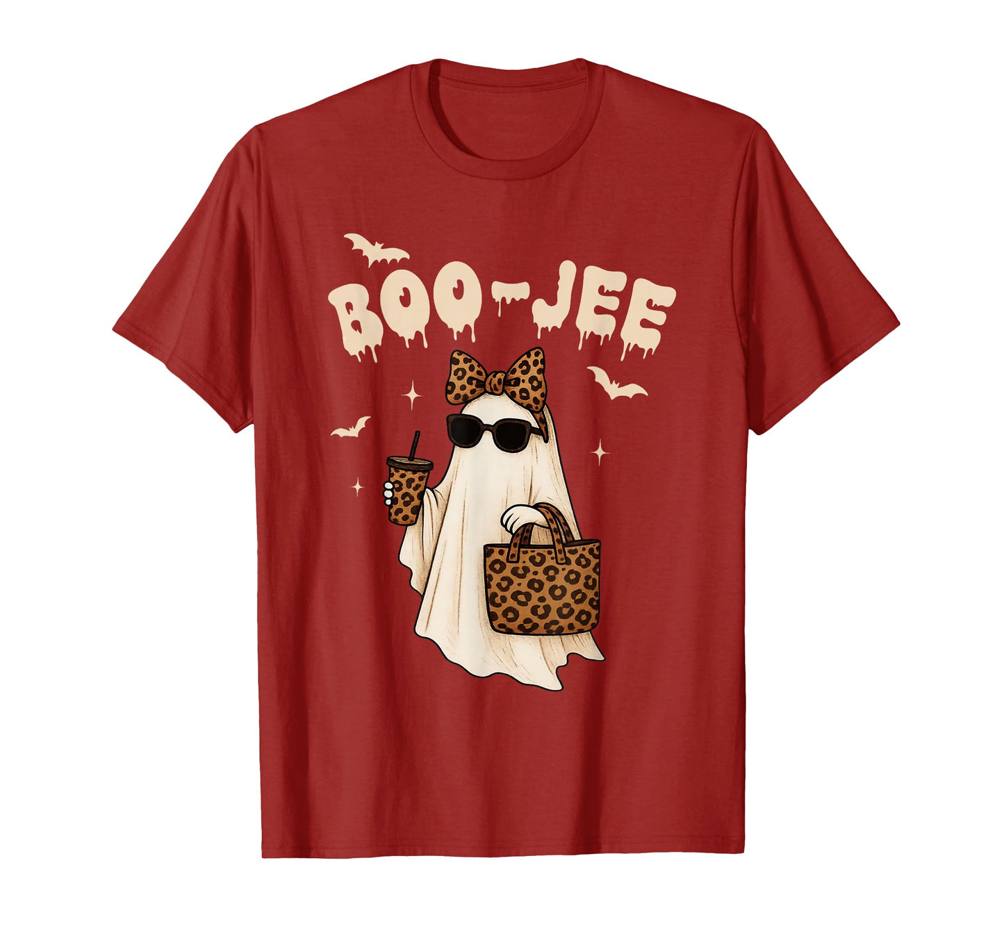Coquette Leopard Ghost Coffee Boo-JEE Halloween Boujee Ghost T-Shirt