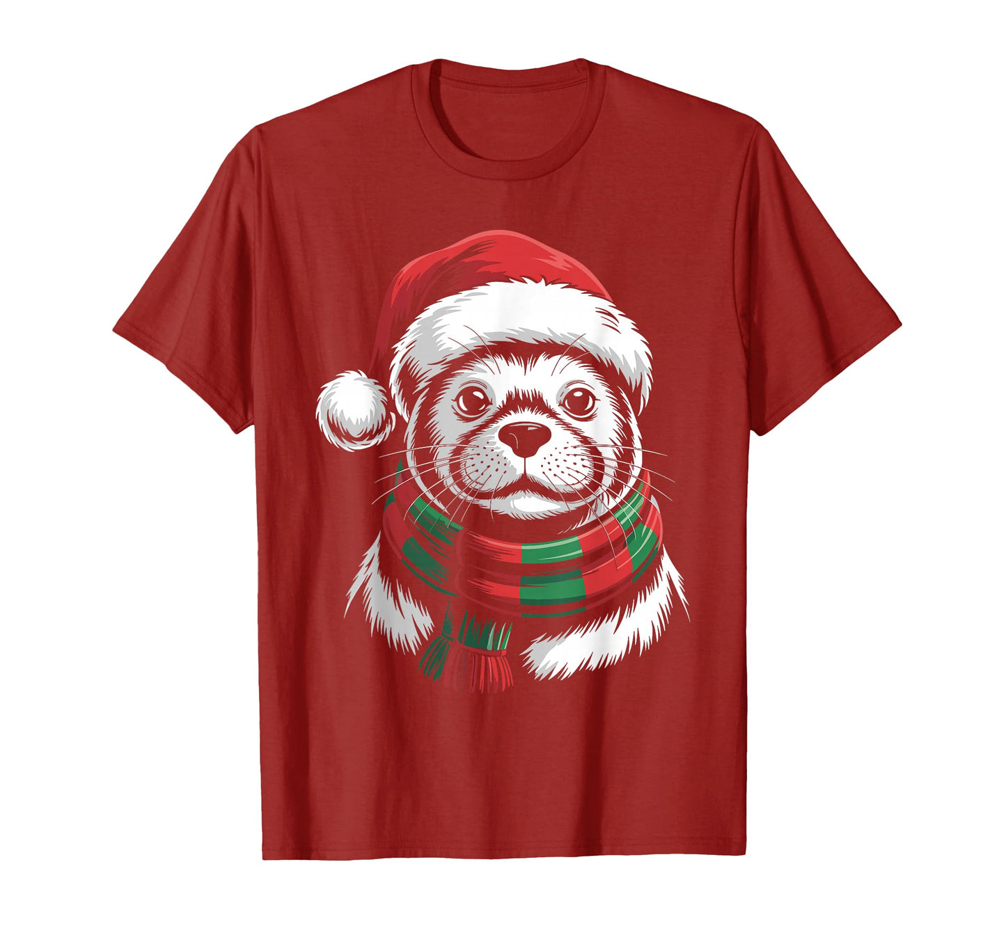Seal Xmas Santa Hat Scarf Christmas Costume T-Shirt