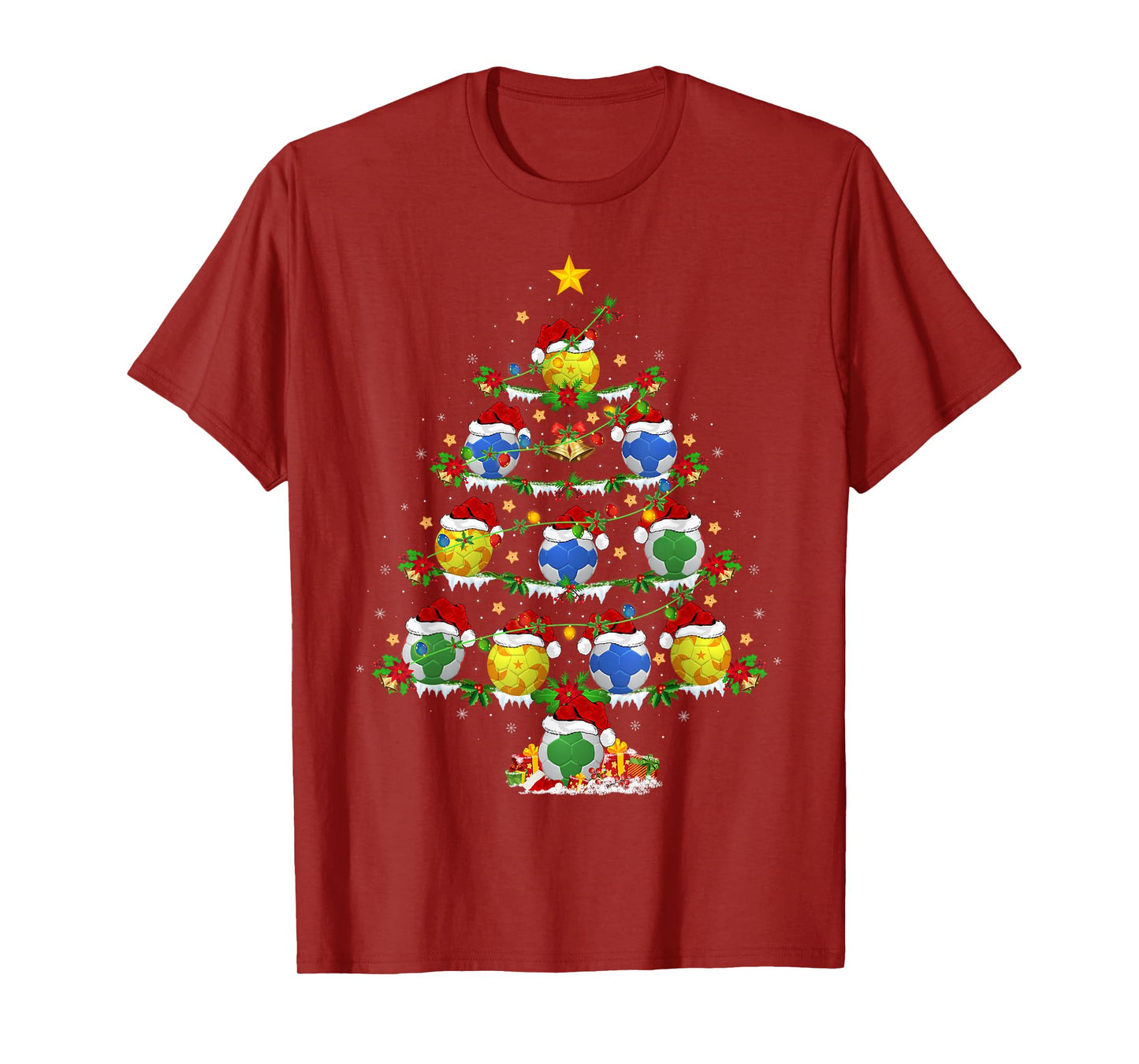 Handball Christmas Tree Lights Sports Player Xmas T-Shirt