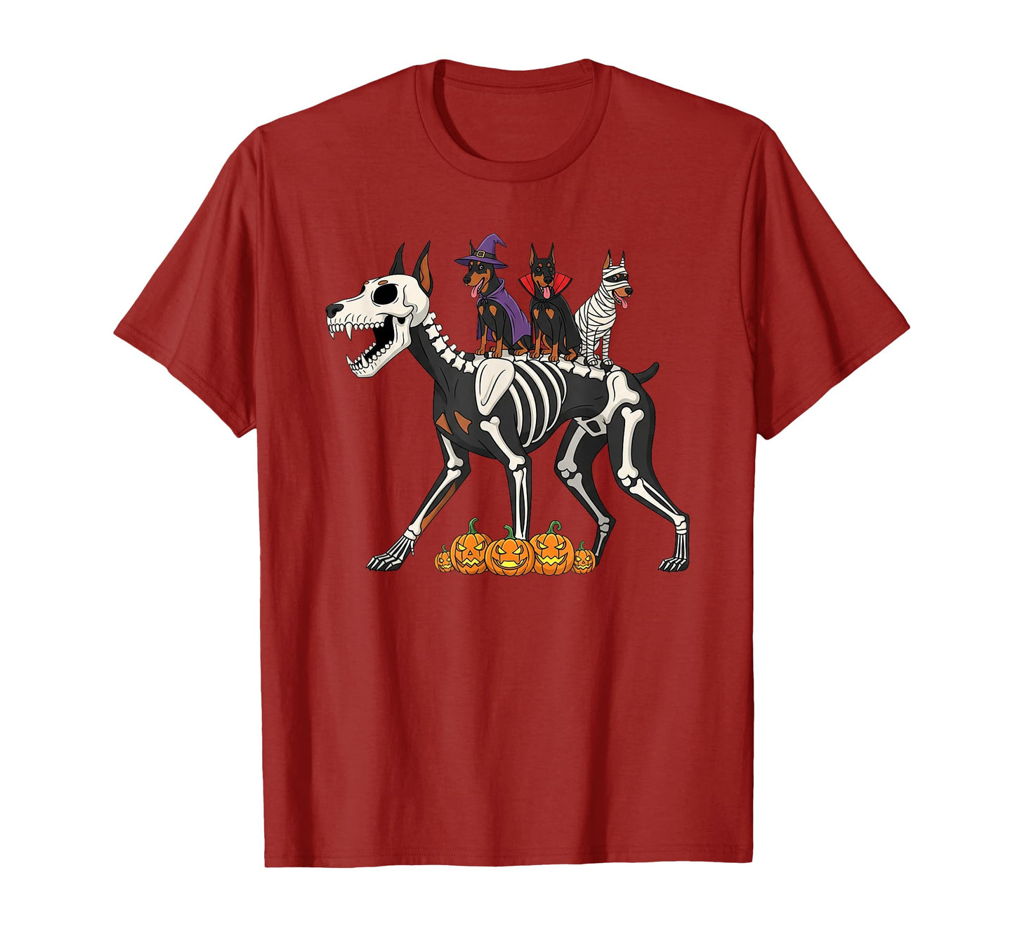 Doberman Pinscher Skeleton Mummy Witch Halloween Mens Womens T-Shirt