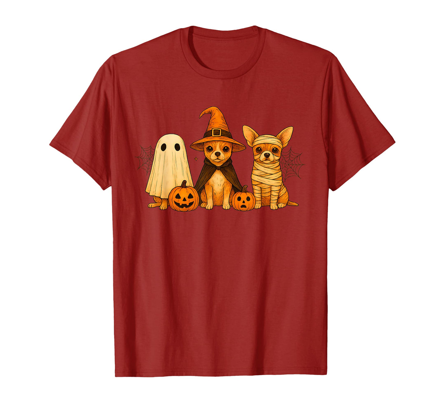 Retro Chihuahua Dog Witch Scary Halloween Pumpkin Women Men T-Shirt