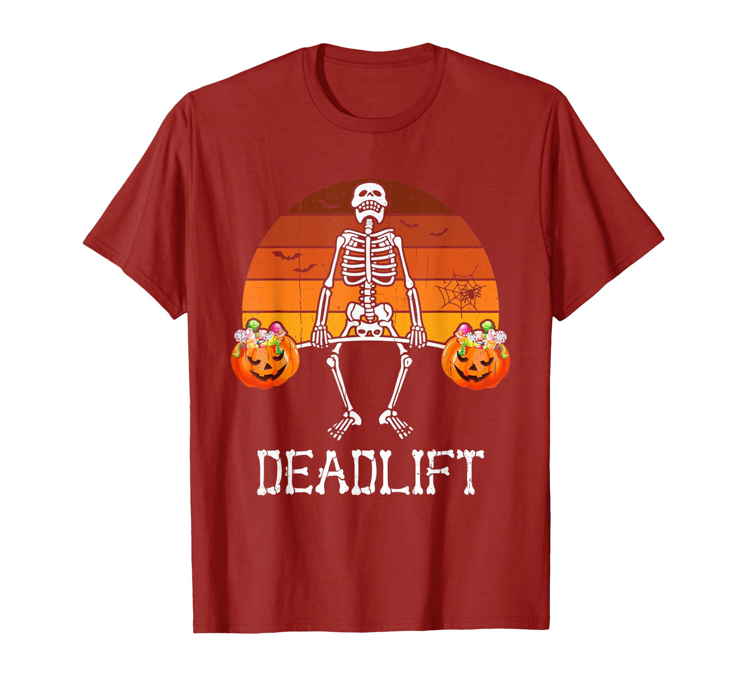 Skeleton Dead Lift Candy Buckets Gym Workout Halloween T-Shirt