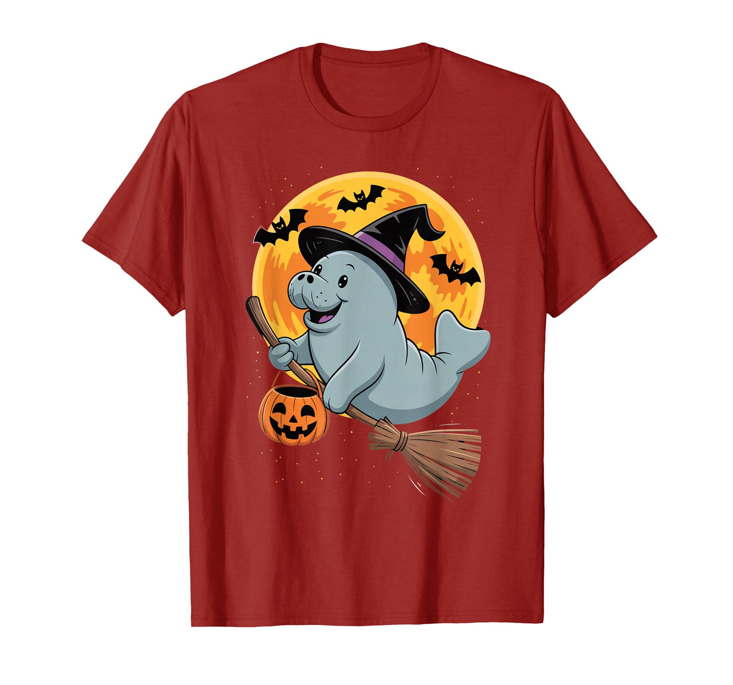 Manatee Witch Hat Pumpkin Halloween Costume Spooky Boys Girl T-Shirt
