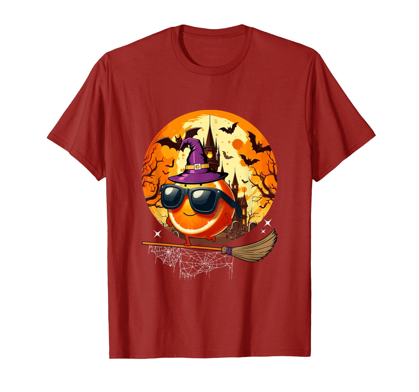 Orange Sunglasses Cosplay Witch Halloween Moon Funny Vegan T-Shirt
