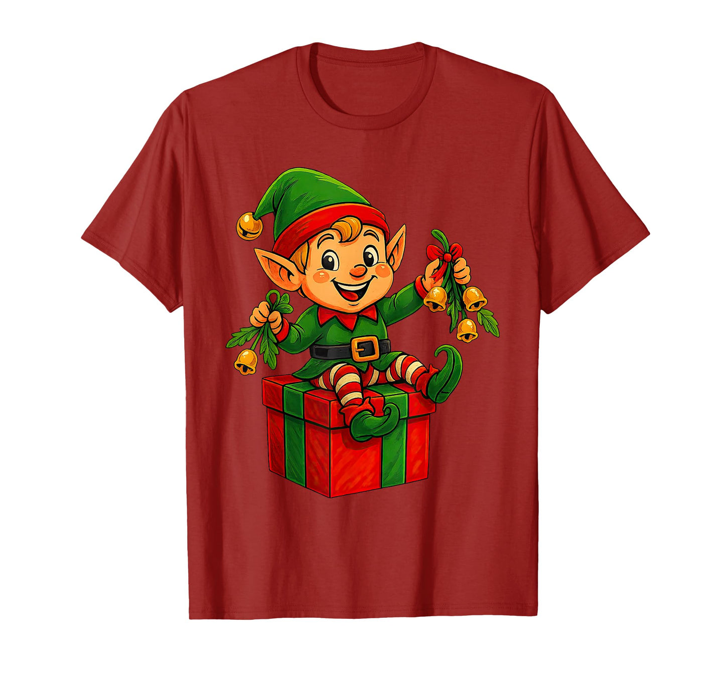 Cute Baby Elf Festive Mistletoe Bells Christmas PJ T-Shirt