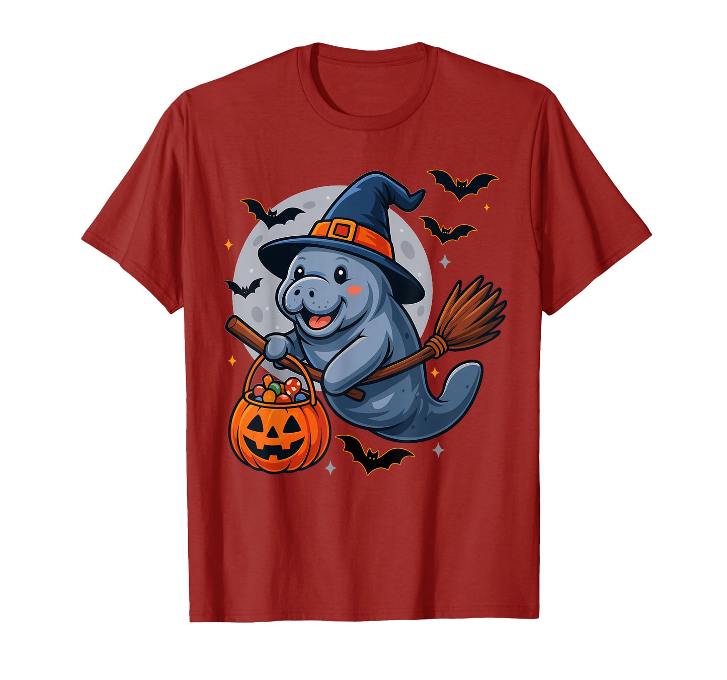 Manatee Witch Hat Pumpkin Halloween Spooky Season T-Shirt